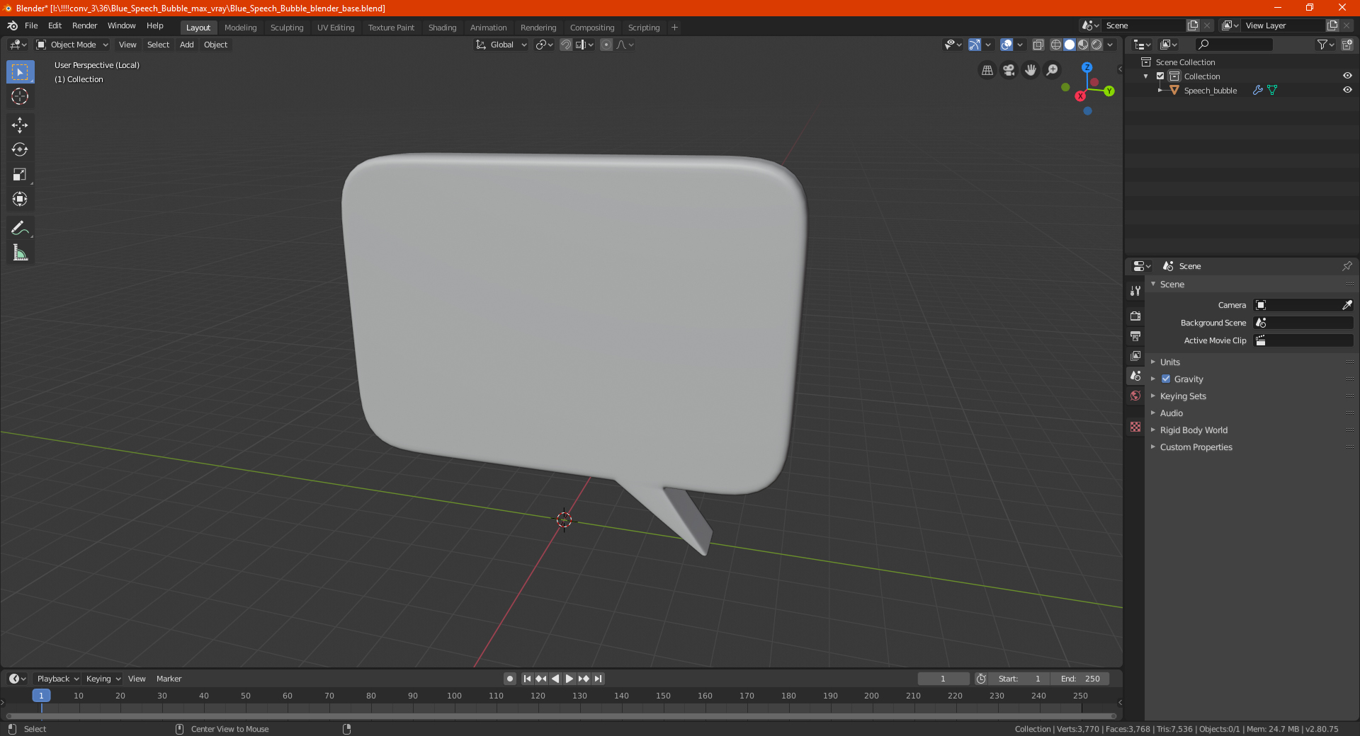 3D Blue Speech Bubble model