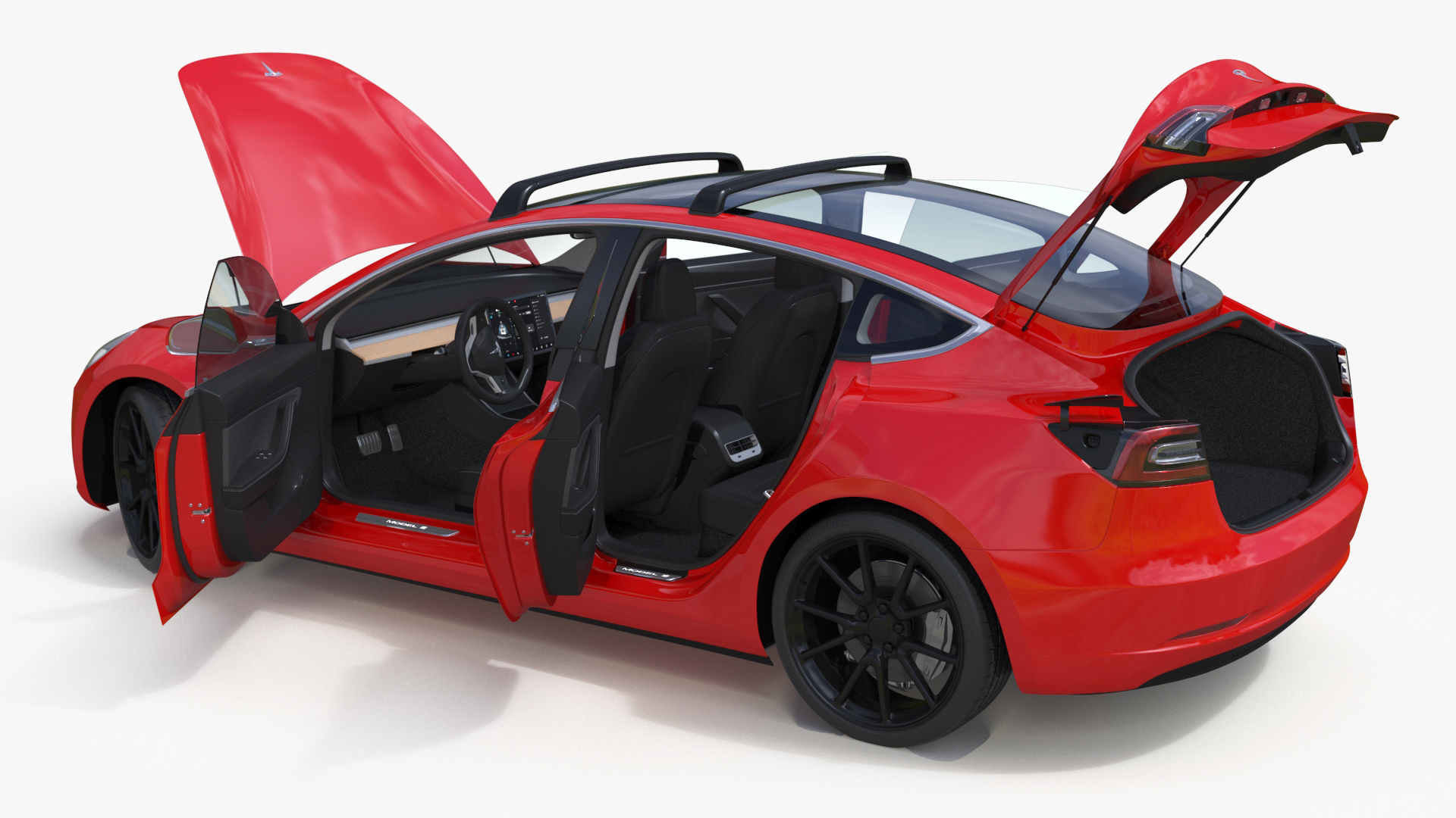 Tesla with Roof Rack Rigged 3D