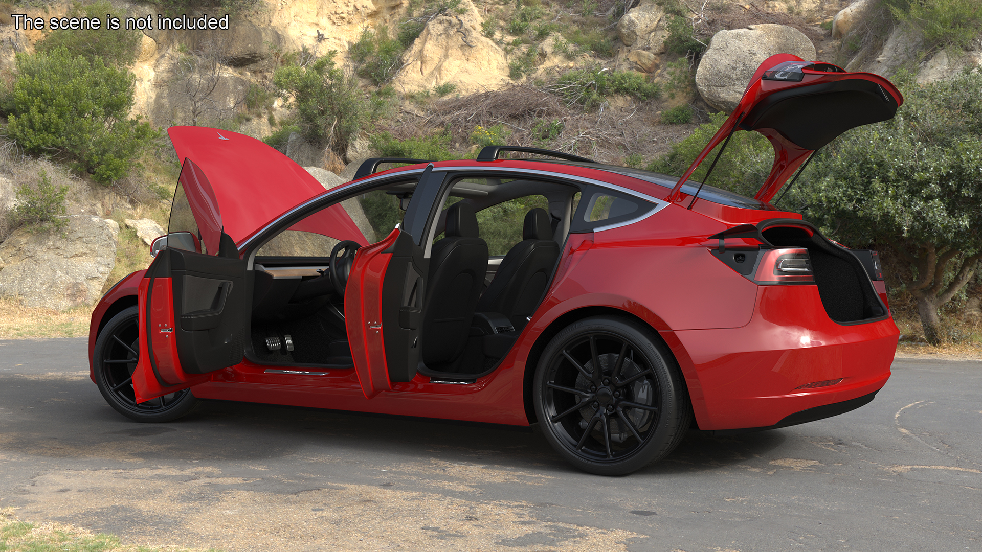 Tesla with Roof Rack Rigged 3D