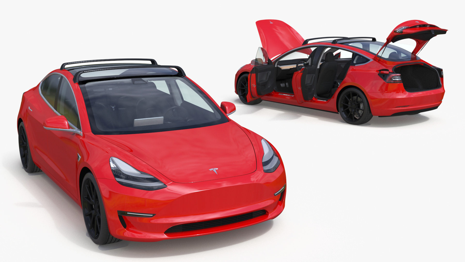 Tesla with Roof Rack Rigged 3D