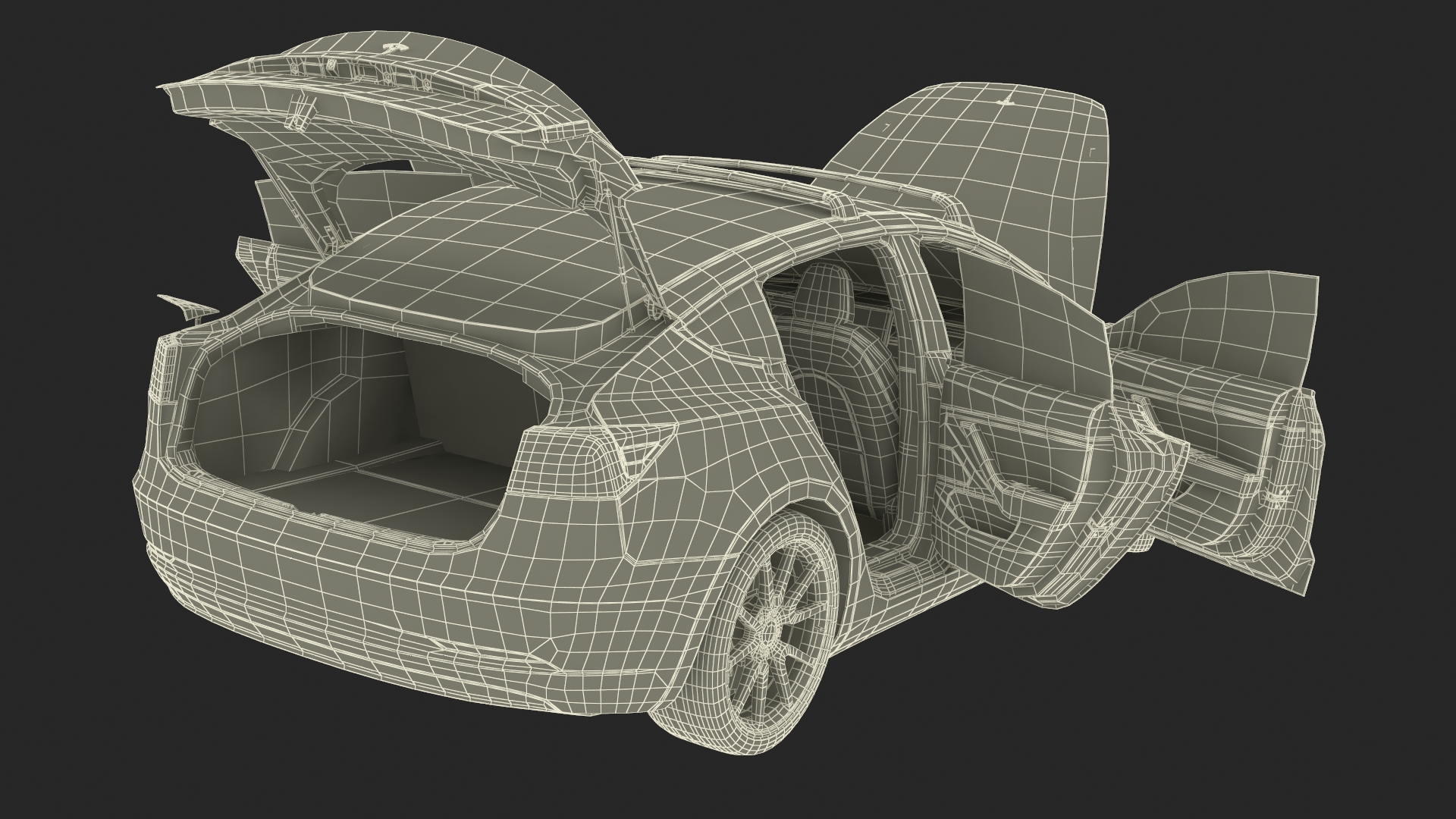 Tesla with Roof Rack Rigged 3D