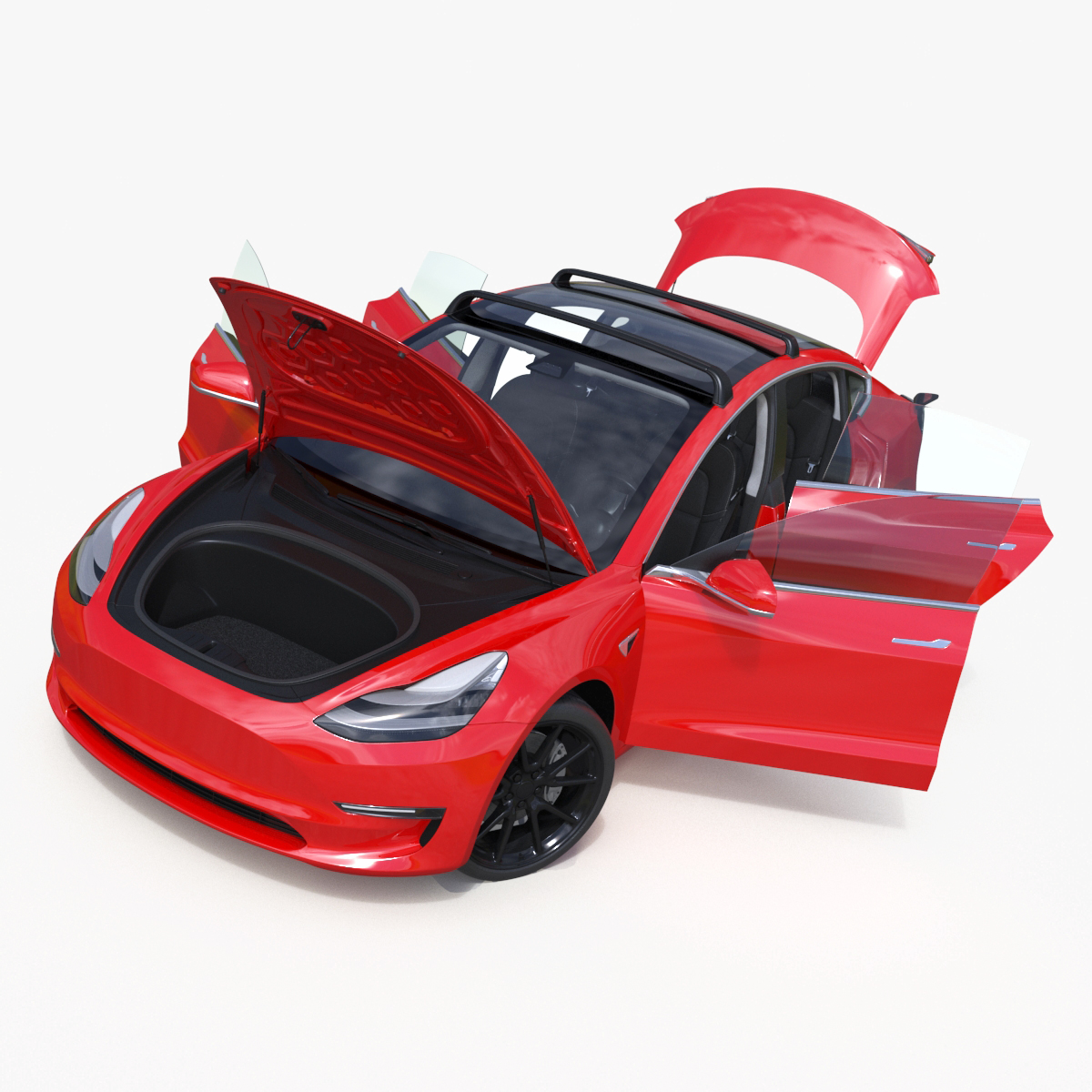 Tesla with Roof Rack Rigged 3D