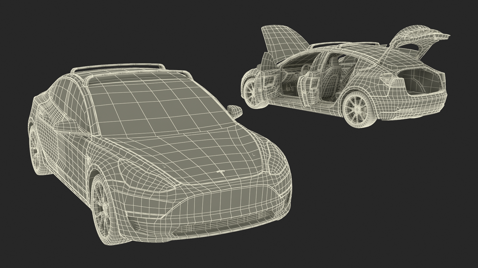 Tesla with Roof Rack Rigged 3D