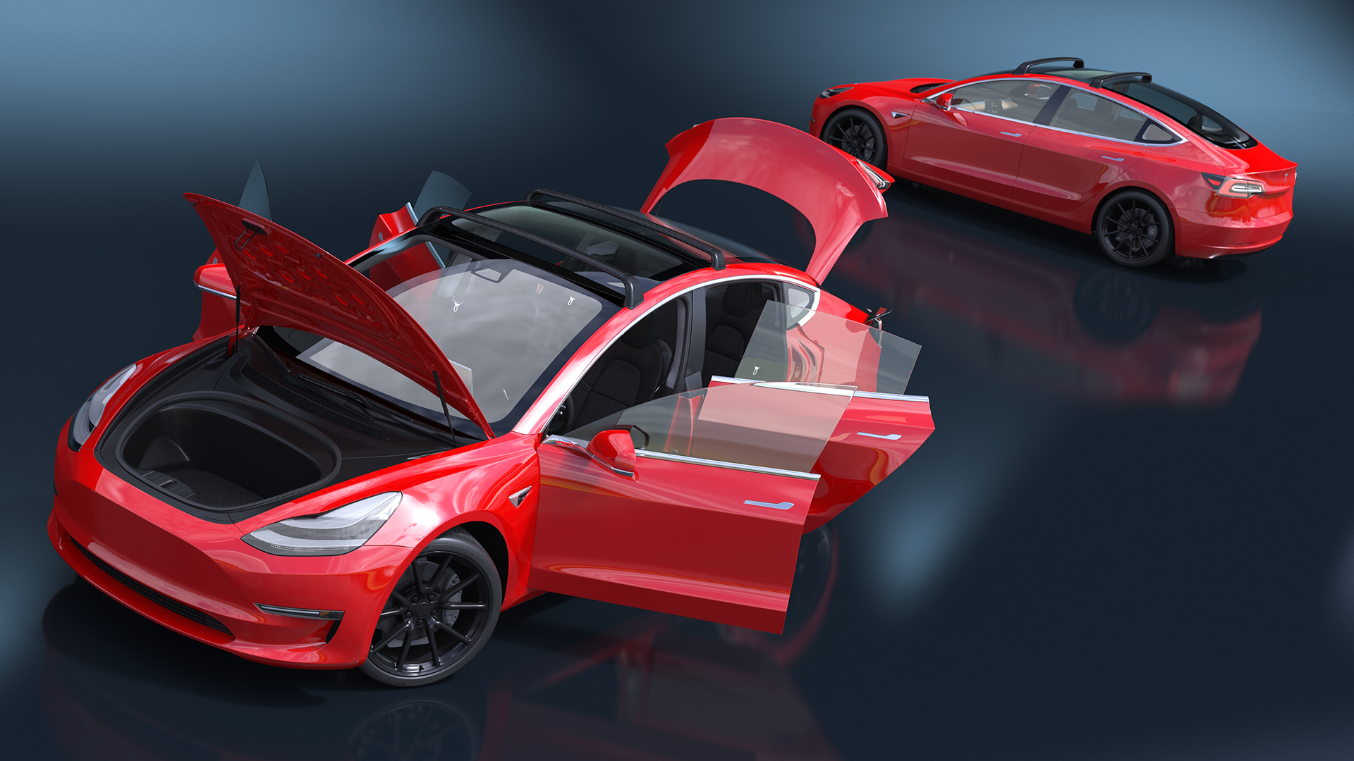 Tesla with Roof Rack Rigged 3D