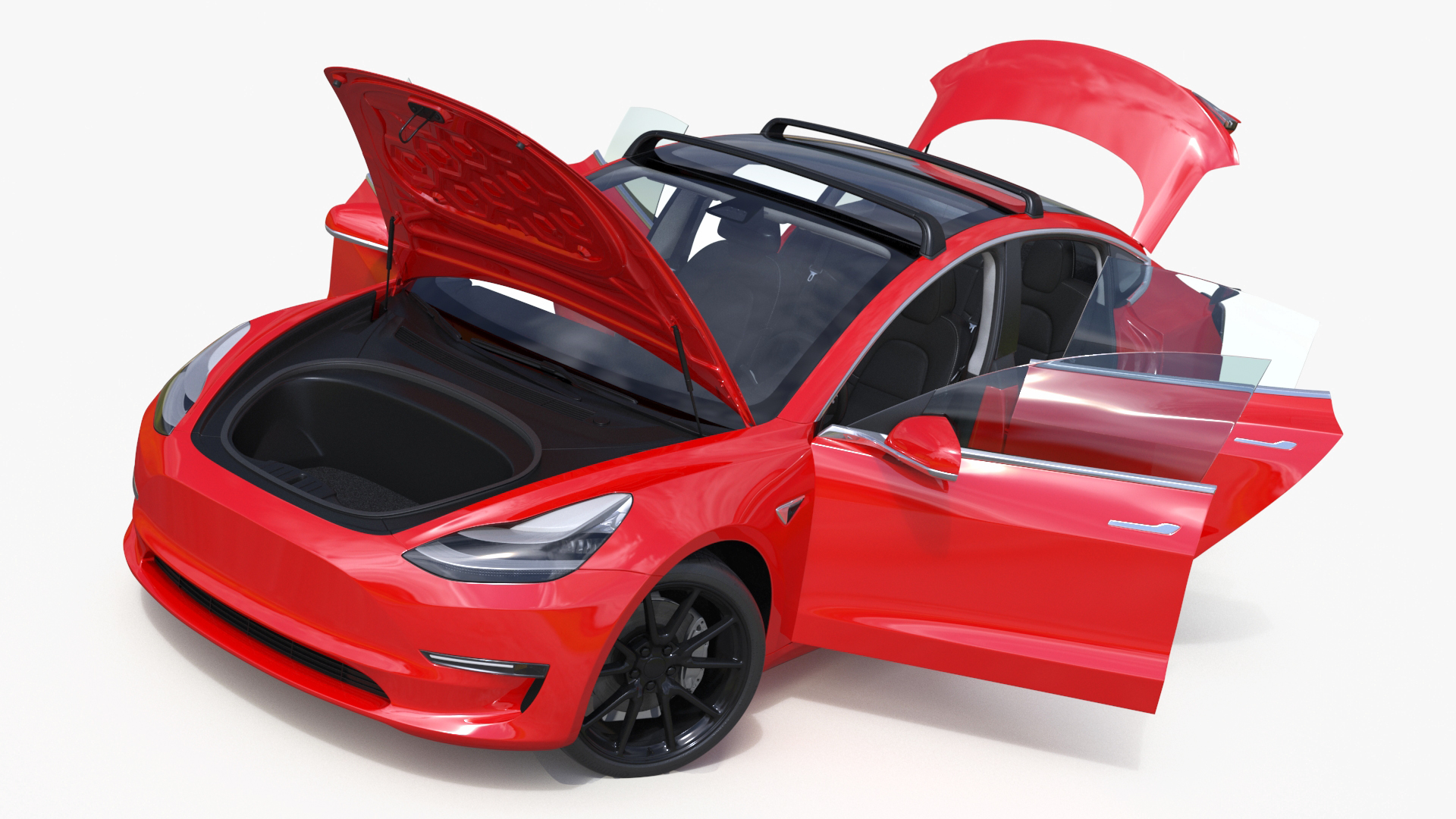 Tesla with Roof Rack Rigged 3D