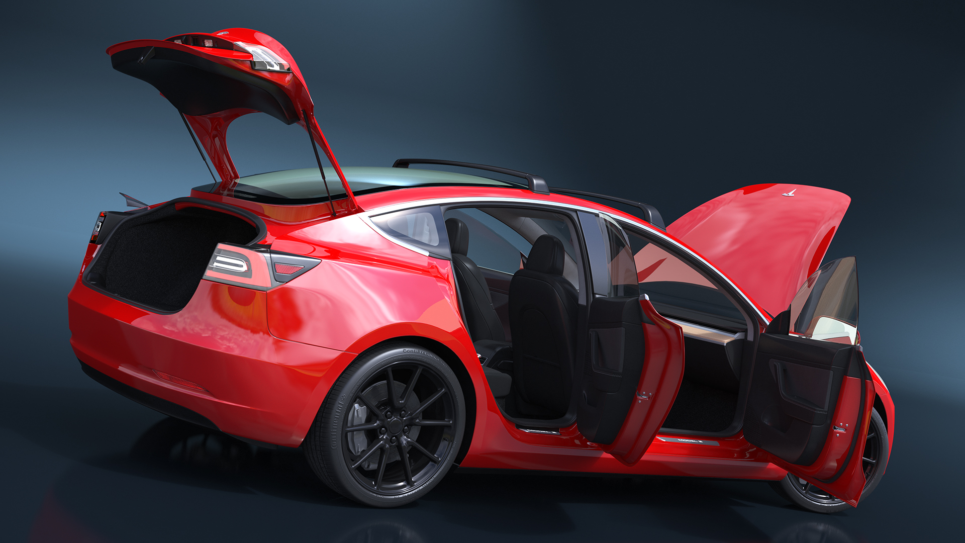 Tesla with Roof Rack Rigged 3D