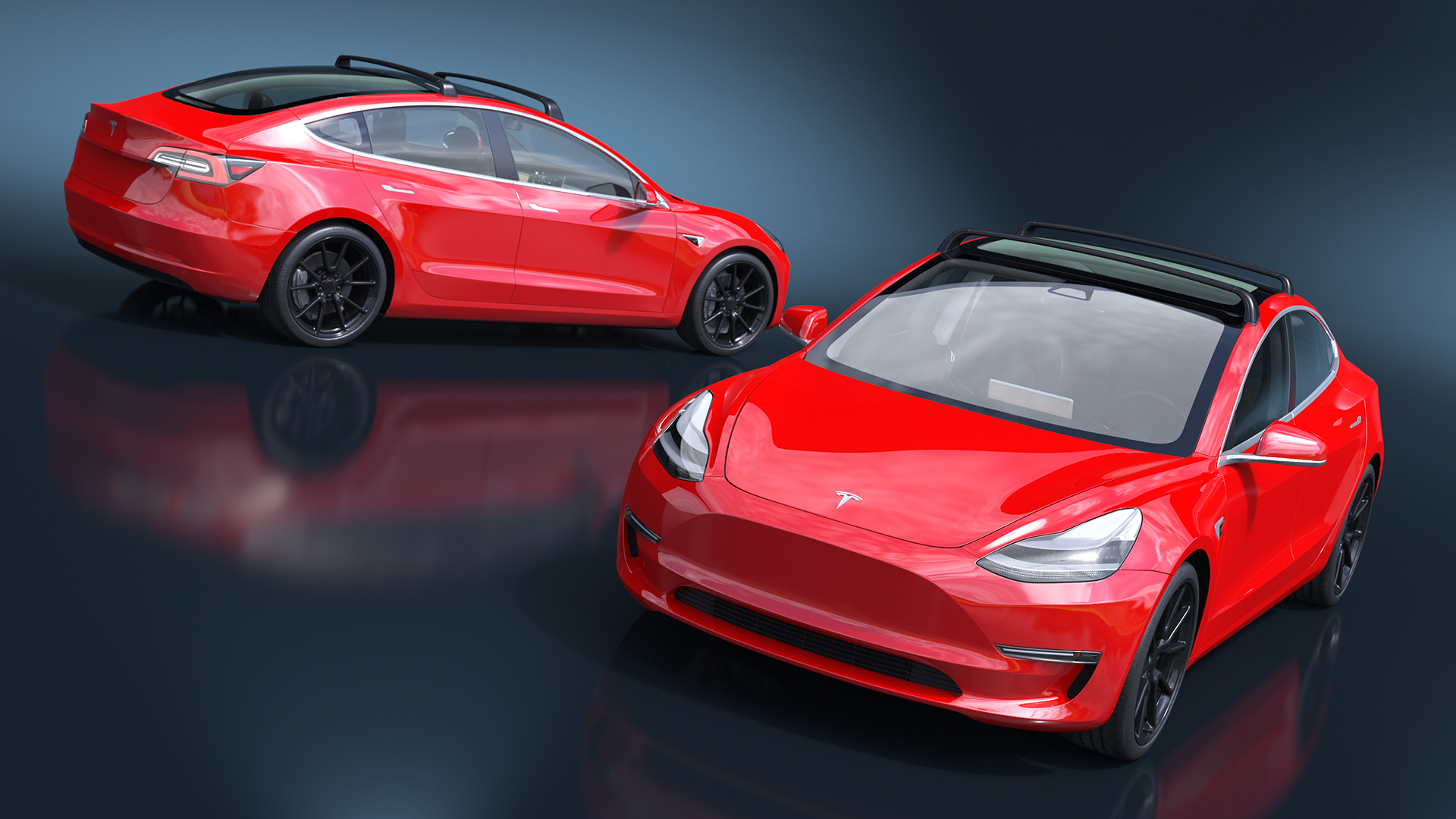 Tesla with Roof Rack Rigged 3D