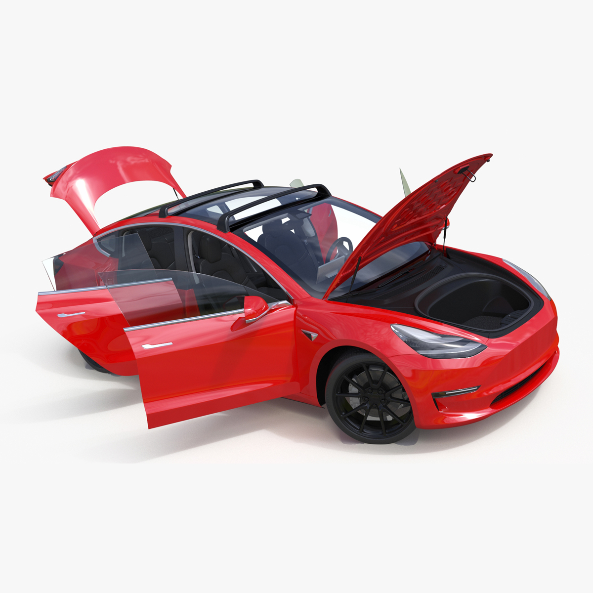 Tesla with Roof Rack Rigged 3D