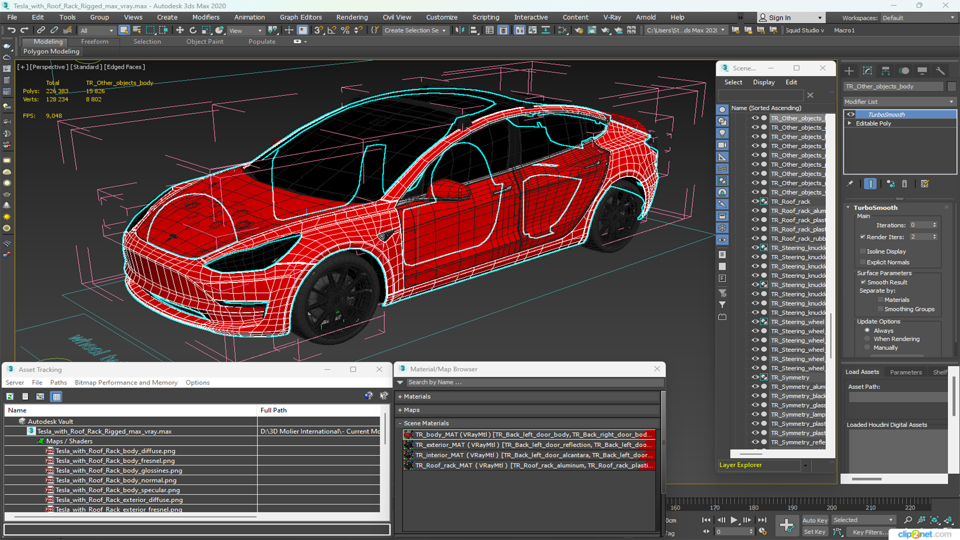 Tesla with Roof Rack Rigged 3D