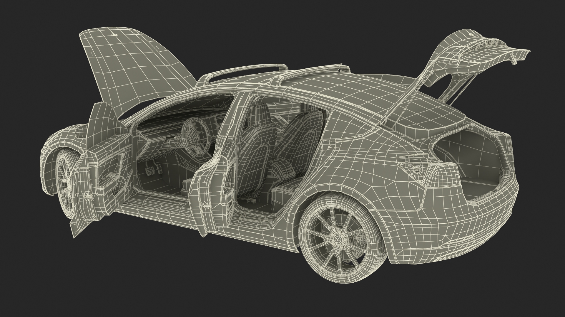 Tesla with Roof Rack Rigged 3D