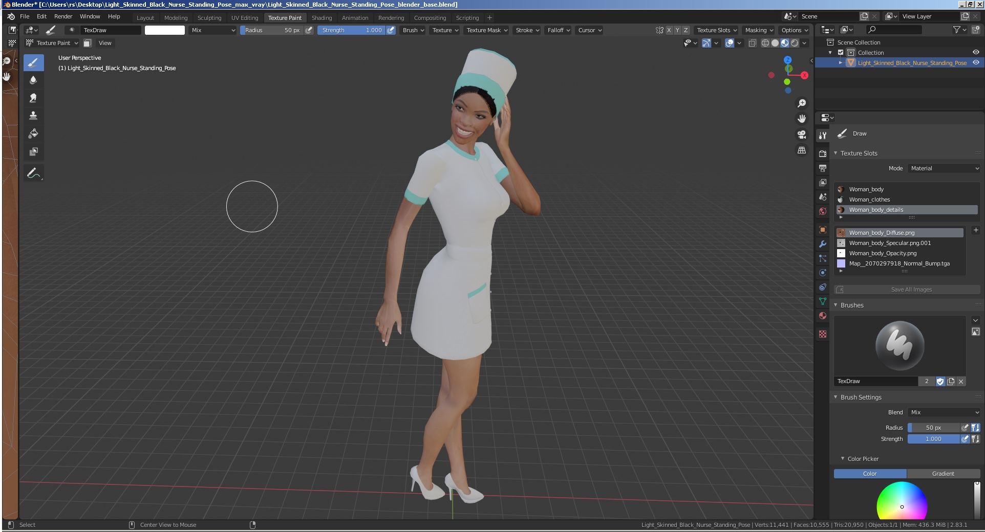 Light Skinned Black Nurse Standing Pose 3D model