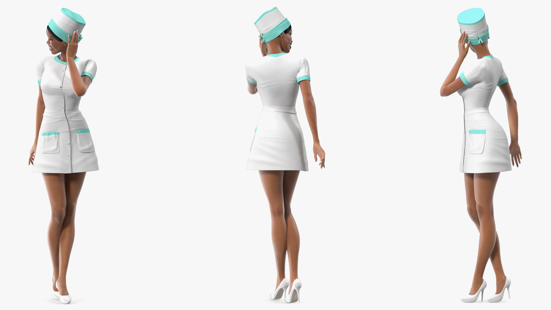 Light Skinned Black Nurse Standing Pose 3D model