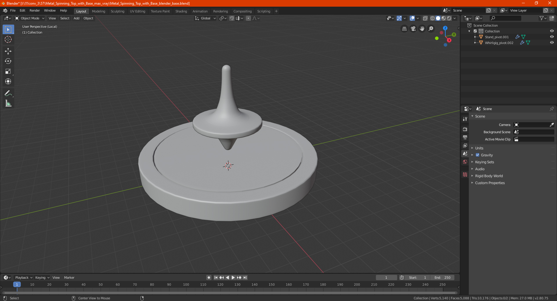 3D Metal Spinning Top with Base model