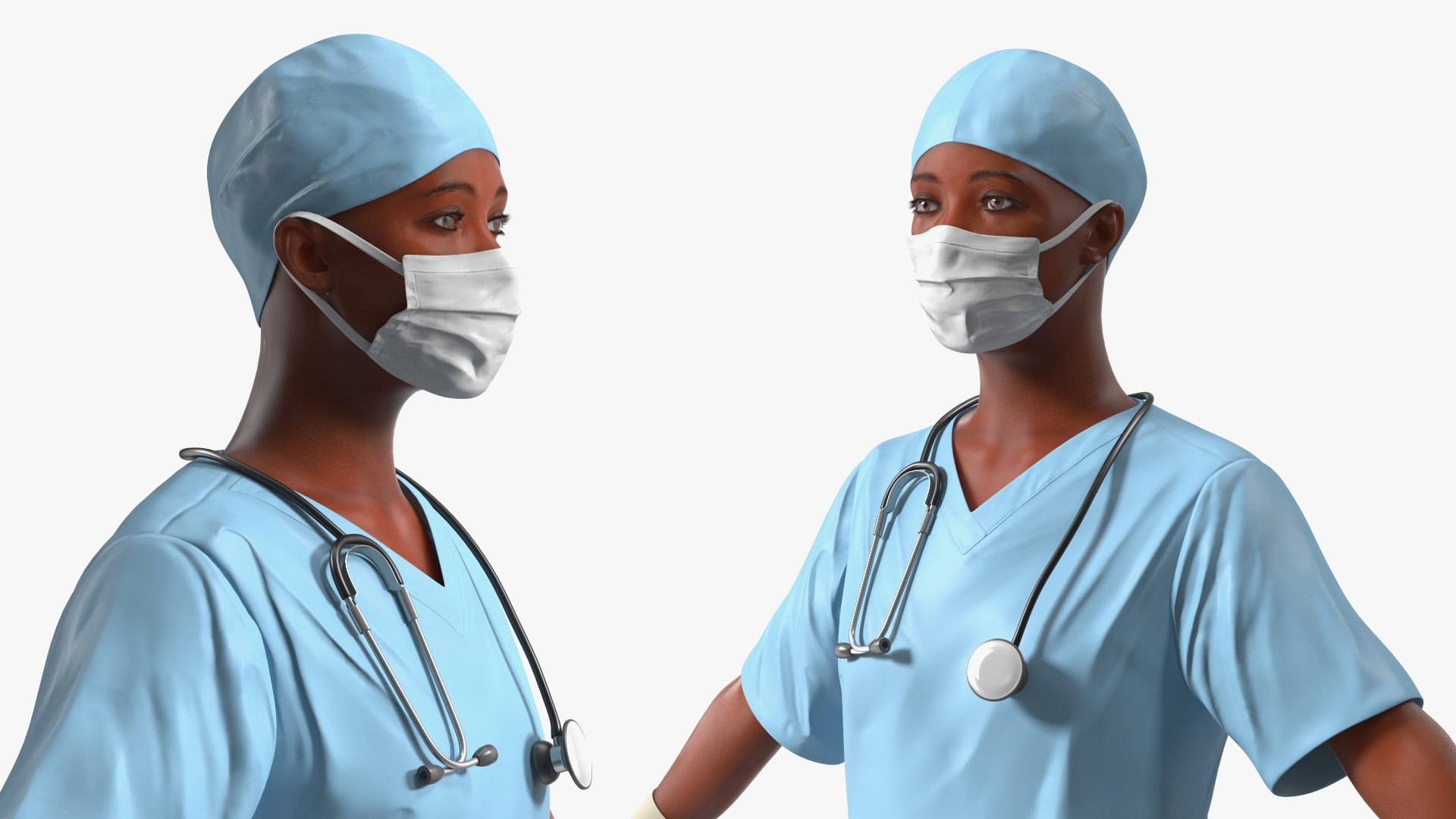 3D Female Doctor in Scrubs with Stethoscope and Mask Fur model