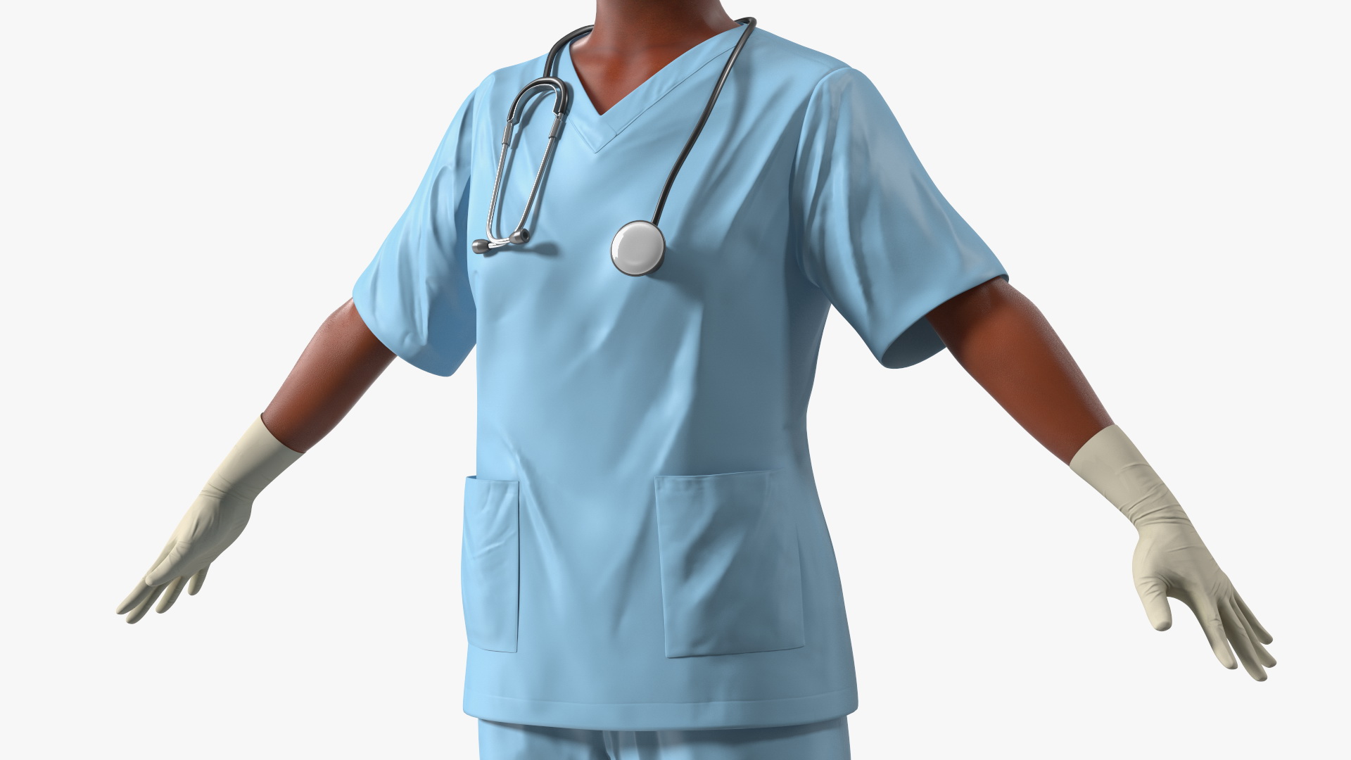 3D Female Doctor in Scrubs with Stethoscope and Mask Fur model