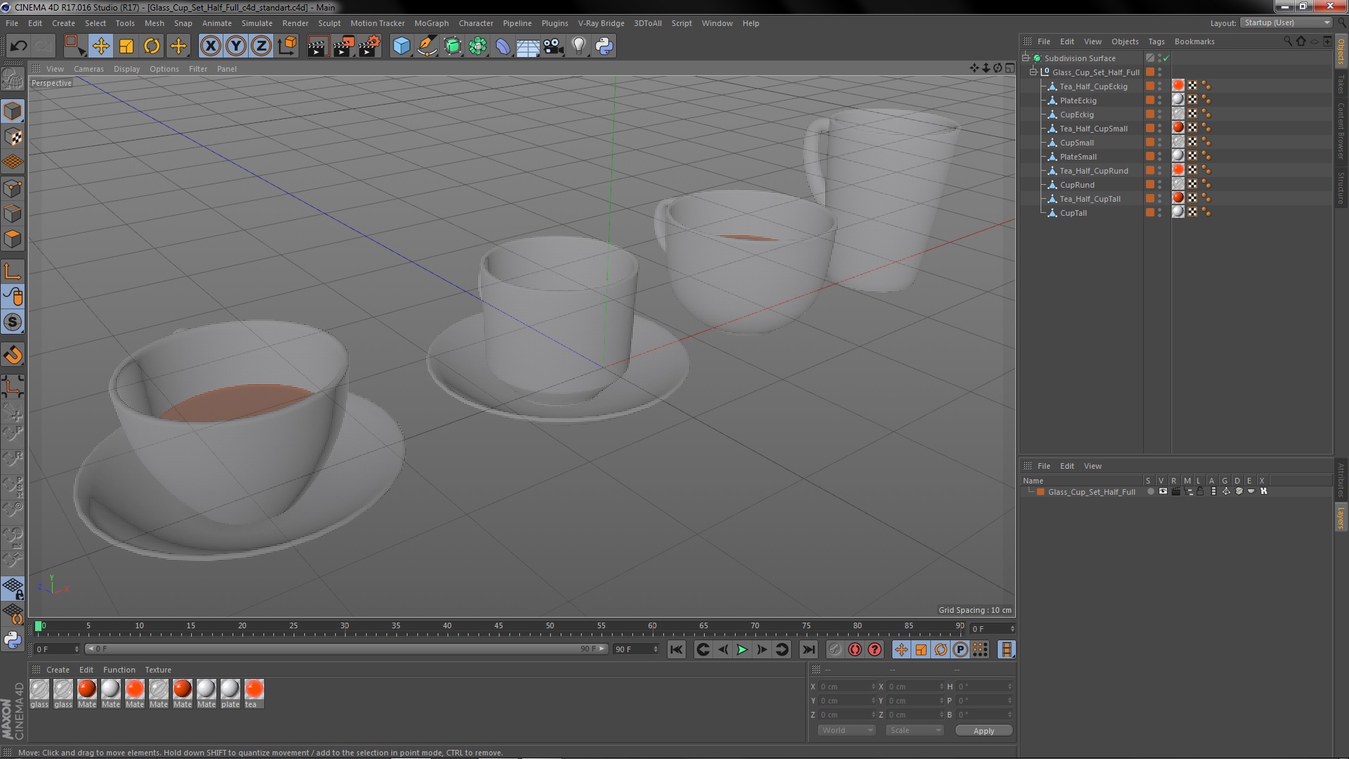 3D Glass Cup Set Half Full model