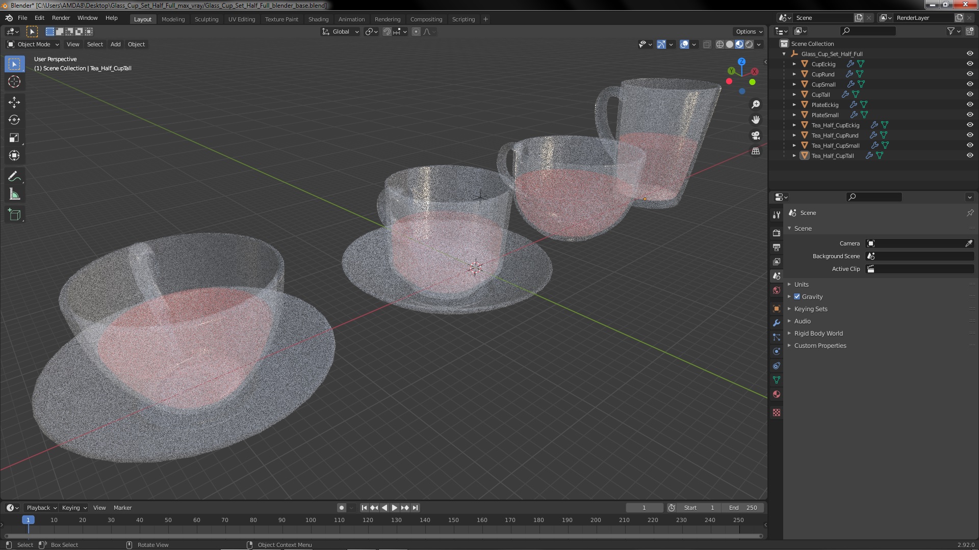 3D Glass Cup Set Half Full model