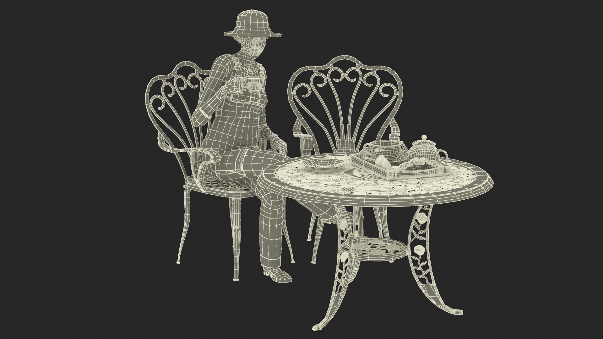 3D Woman Having Tea in Garden