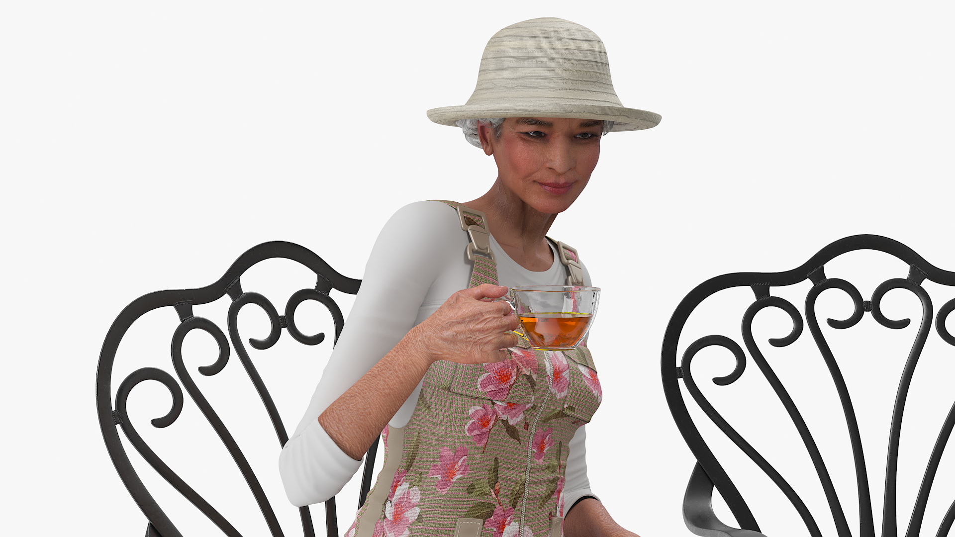 3D Woman Having Tea in Garden