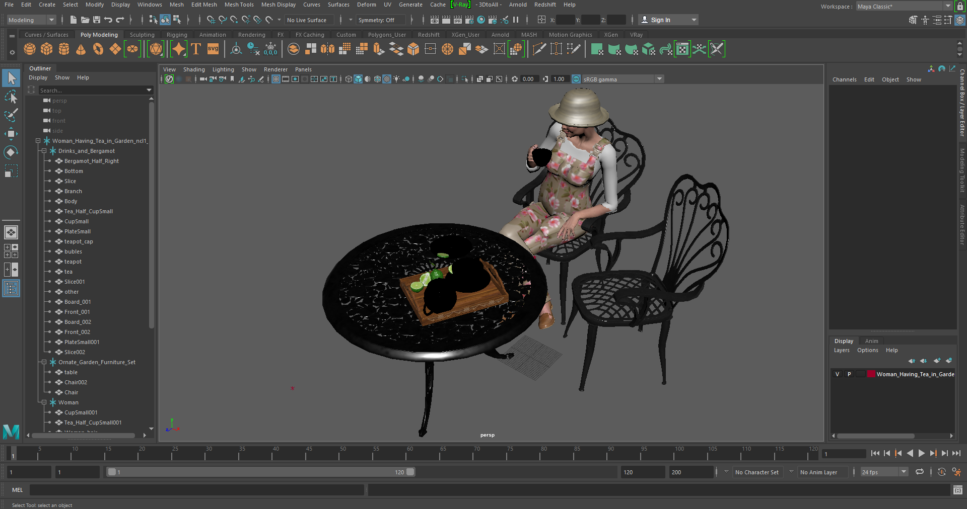 3D Woman Having Tea in Garden