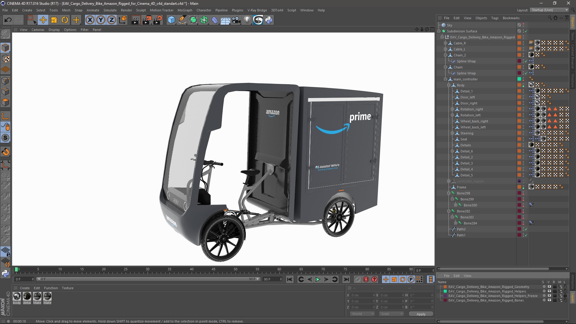 3D EAV Cargo Delivery Bike Amazon Rigged for Cinema 4D