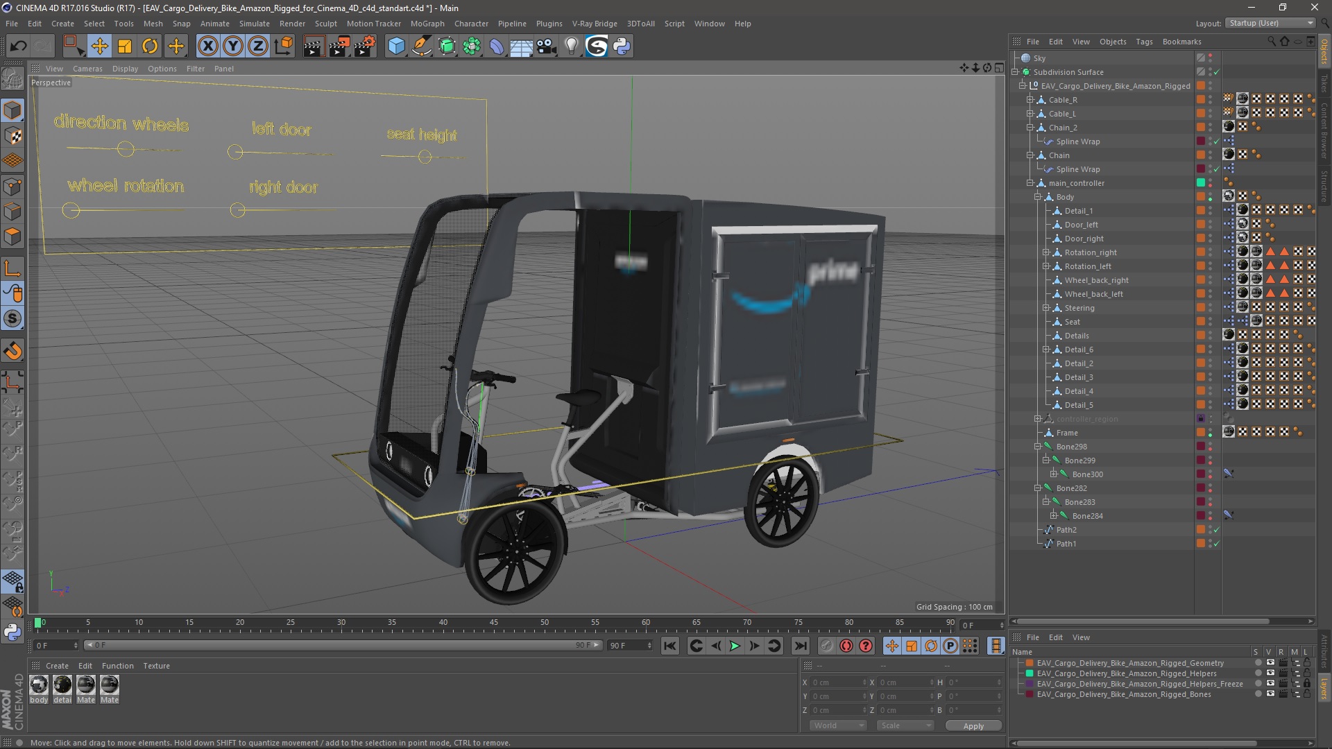 3D EAV Cargo Delivery Bike Amazon Rigged for Cinema 4D