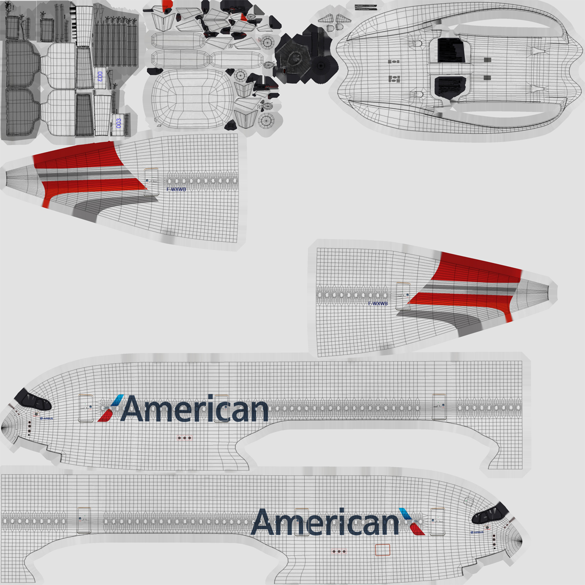 3D Airbus A350 900 American Airlines model