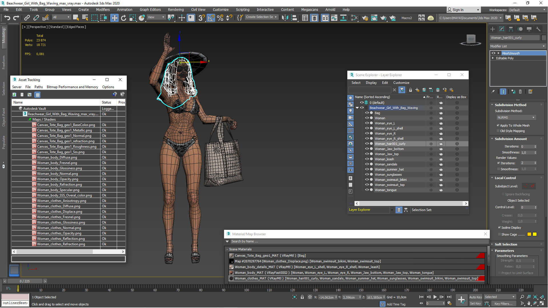 3D model Beachwear Girl With Bag Waving