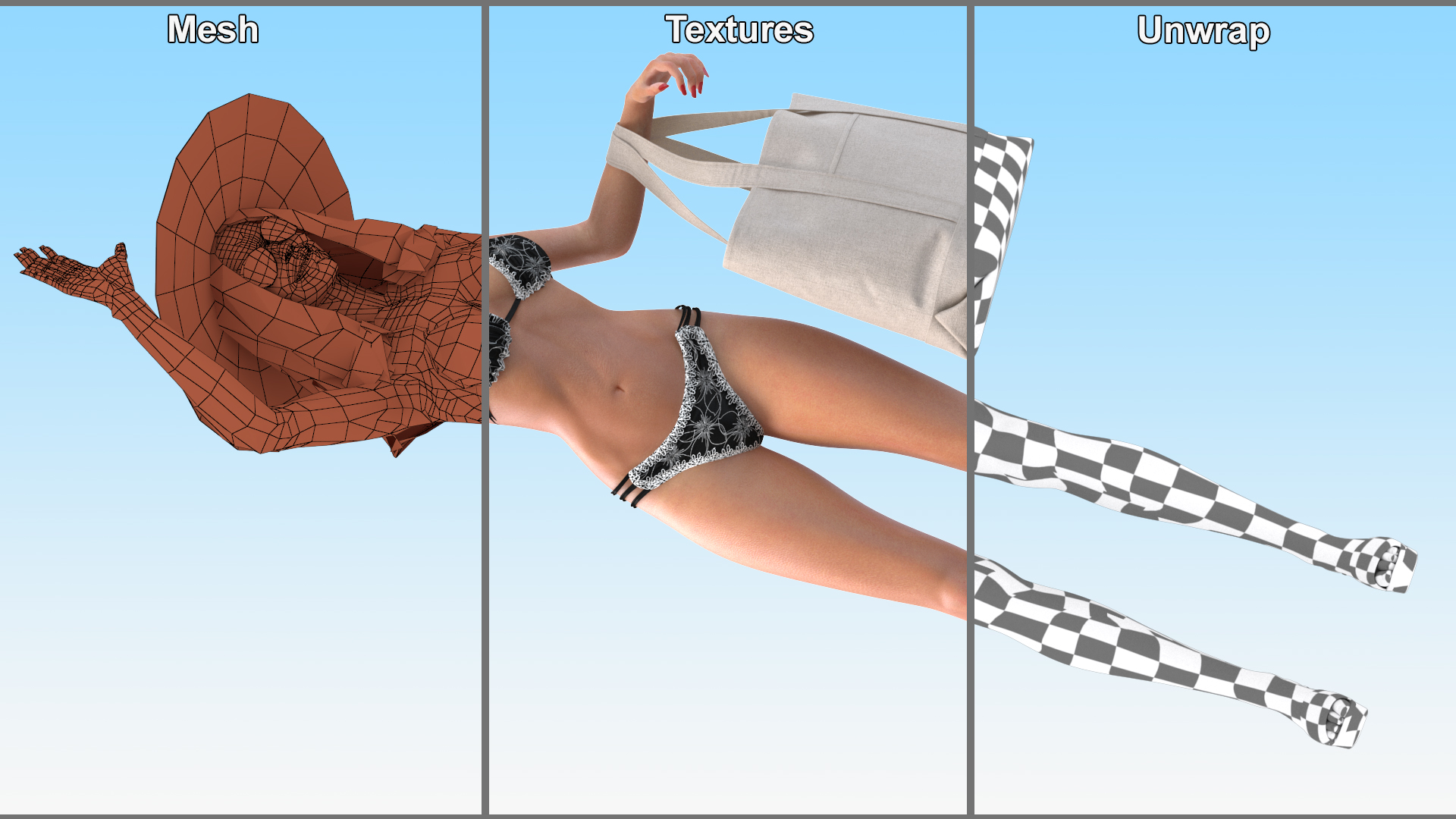 3D model Beachwear Girl With Bag Waving