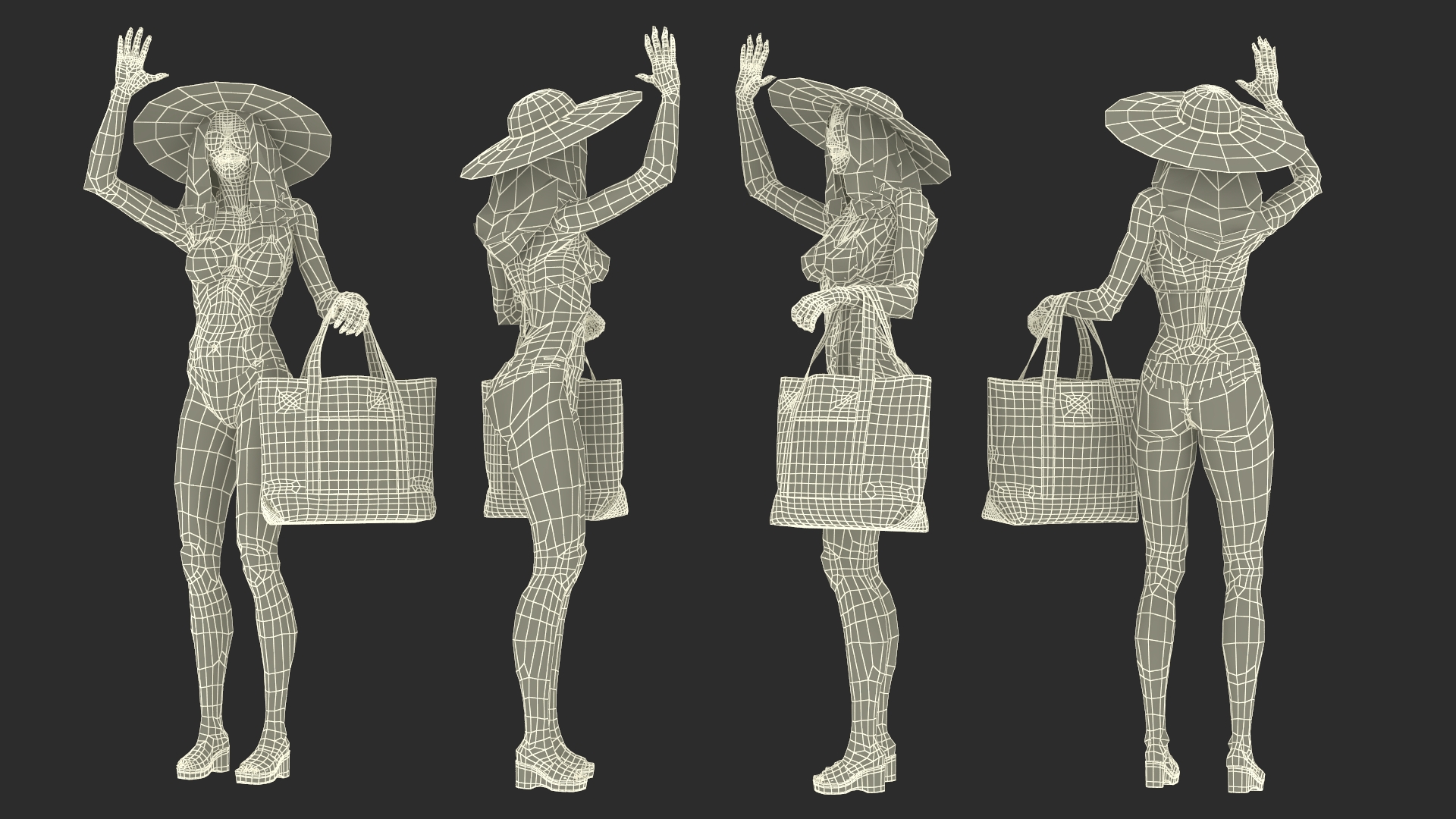 3D model Beachwear Girl With Bag Waving