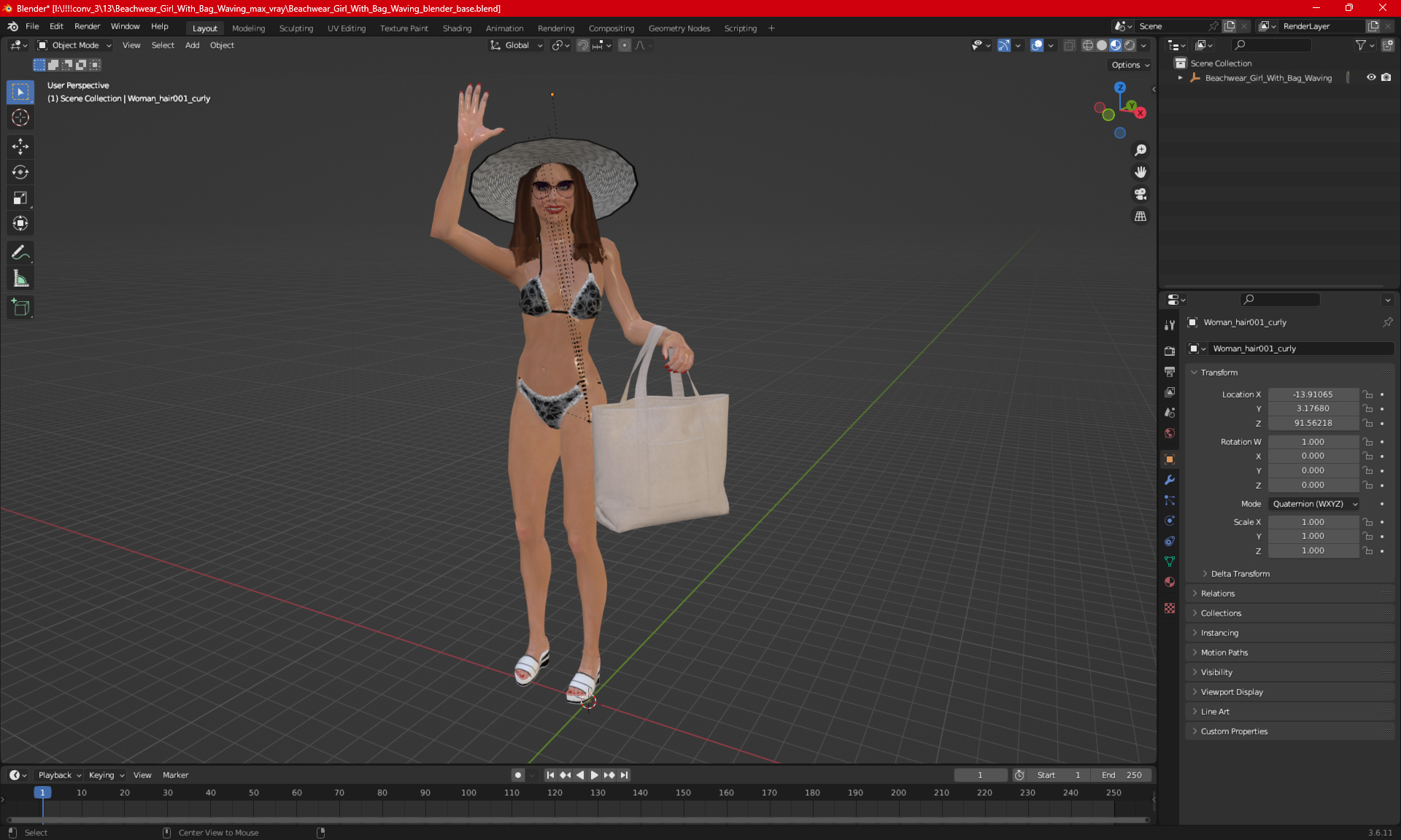 3D model Beachwear Girl With Bag Waving