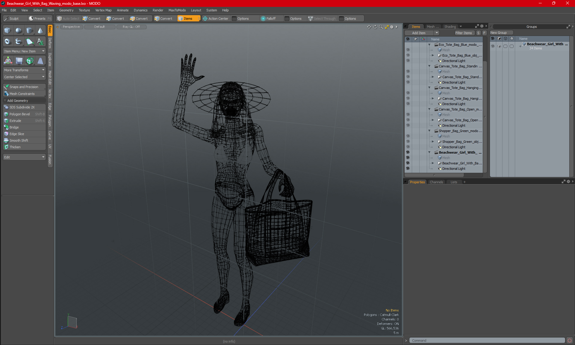 3D model Beachwear Girl With Bag Waving