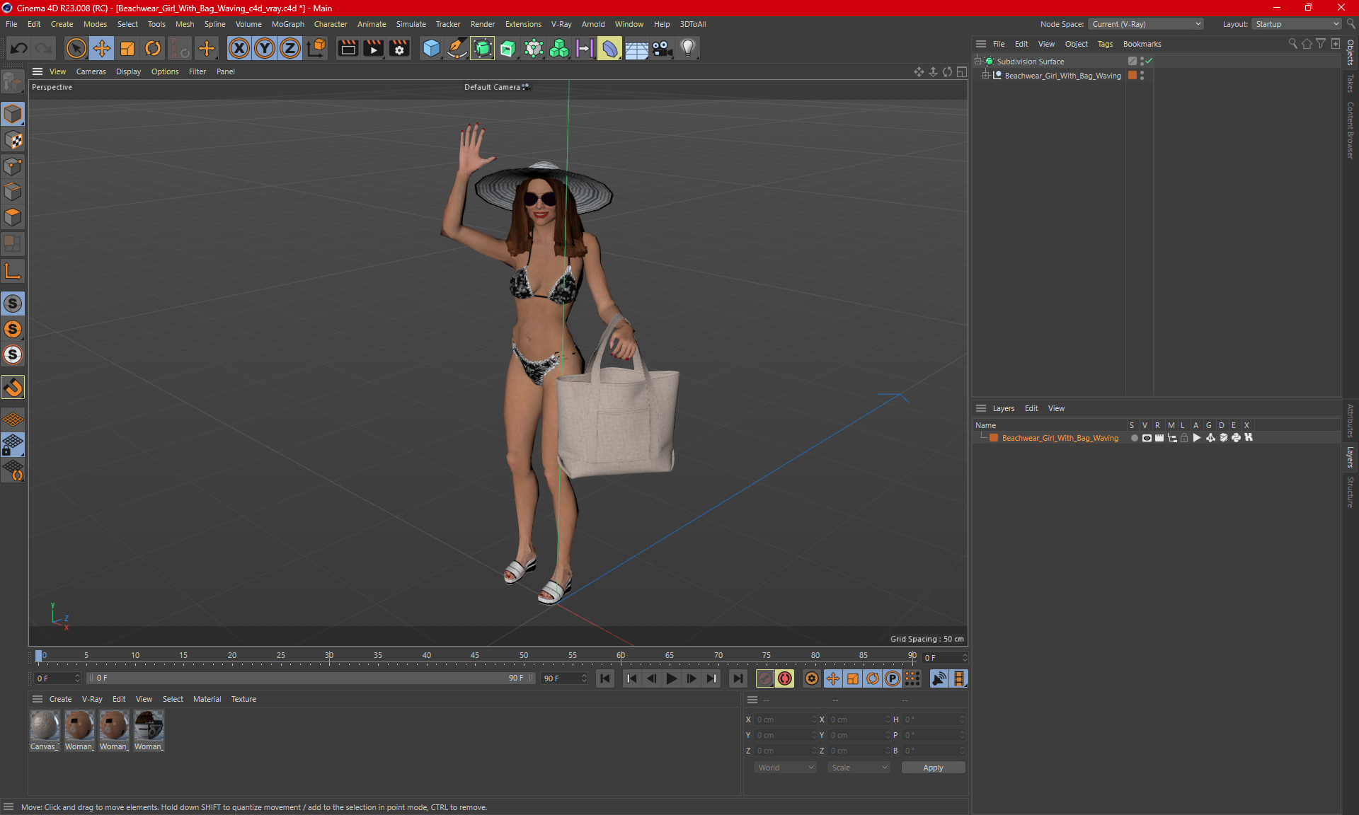 3D model Beachwear Girl With Bag Waving