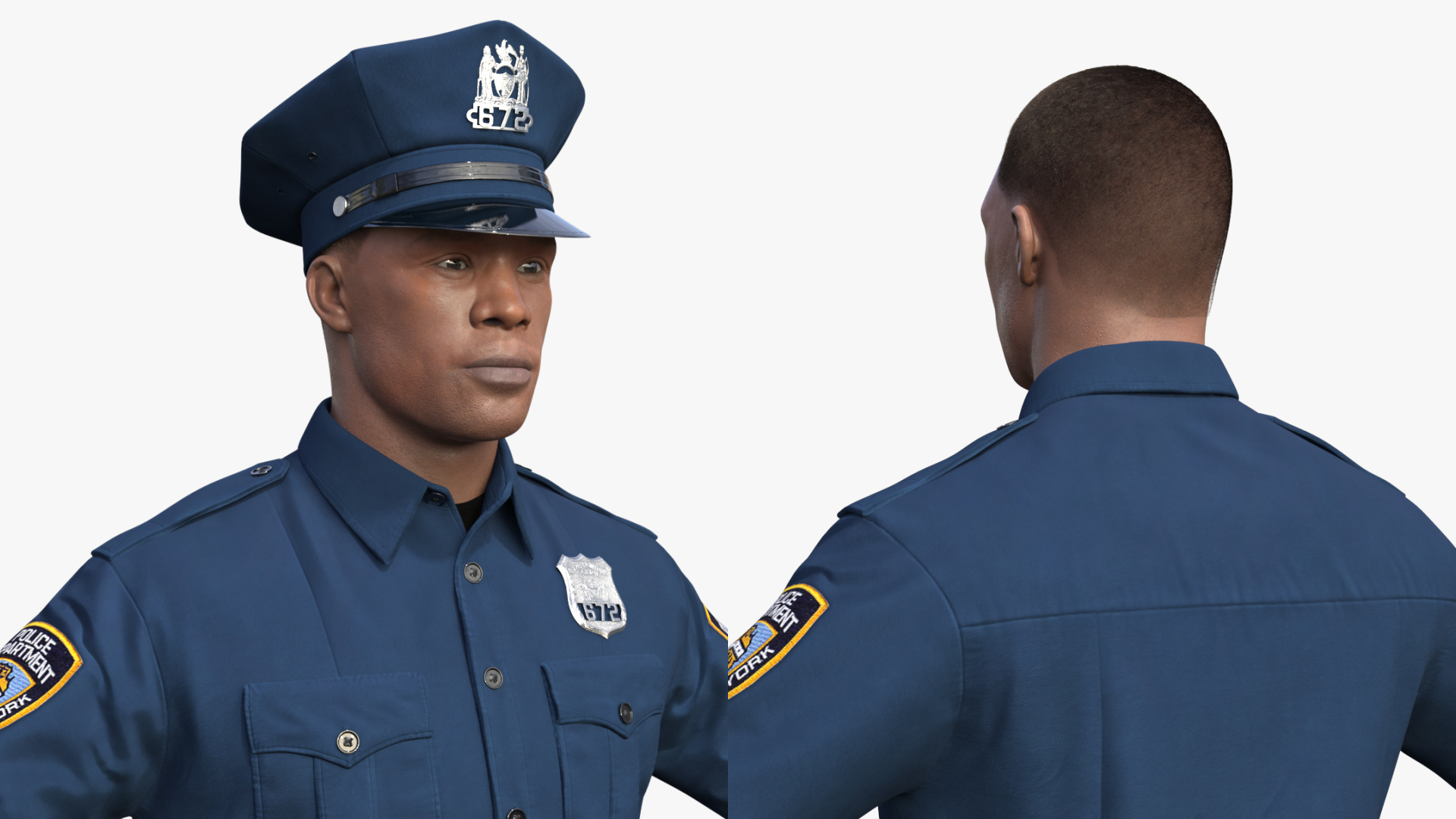 African American NYPD Police Officer T-Pose Fur 3D