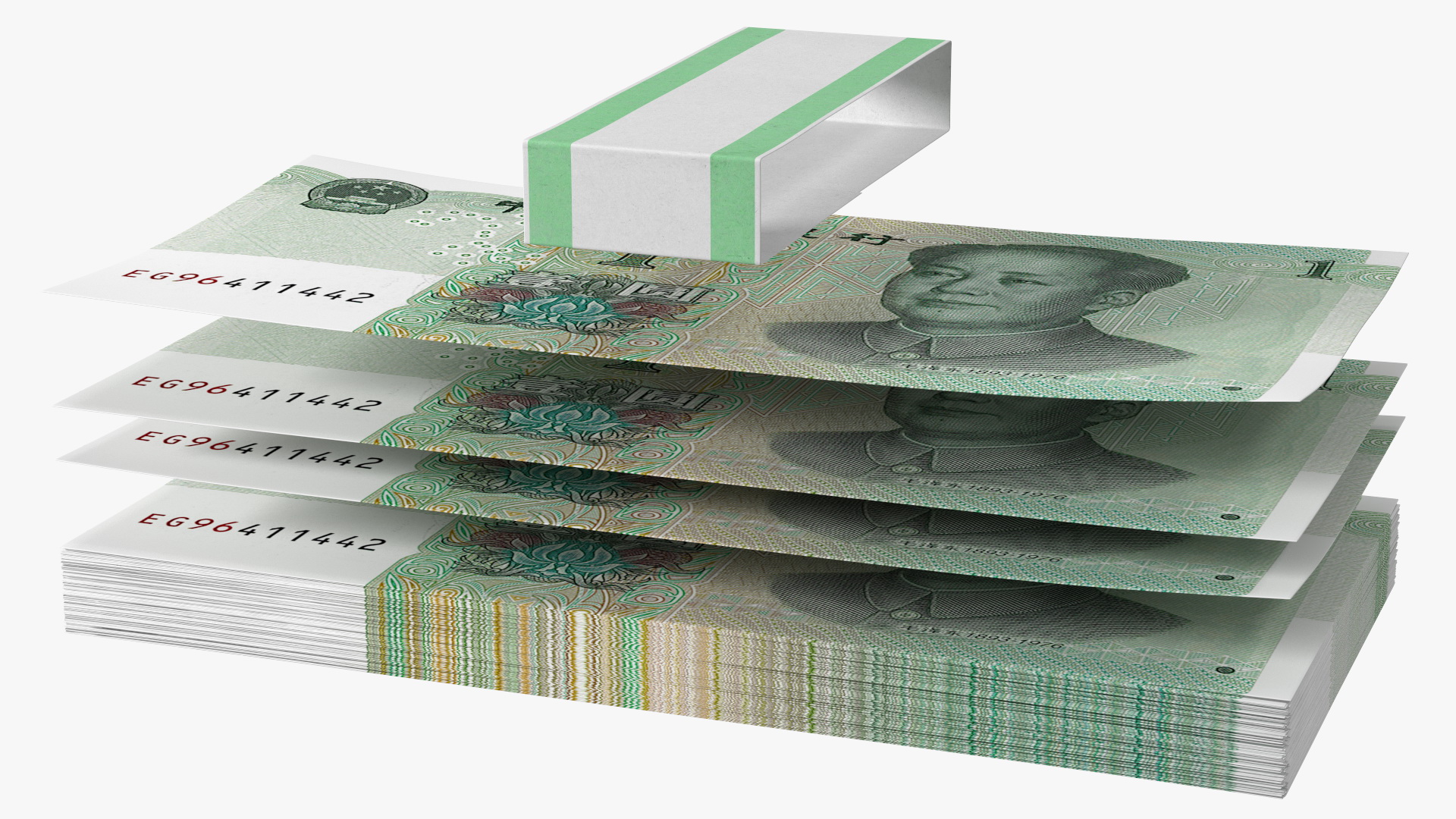 Pack of Chinese 1 Yuan 2019 Banknotes 3D