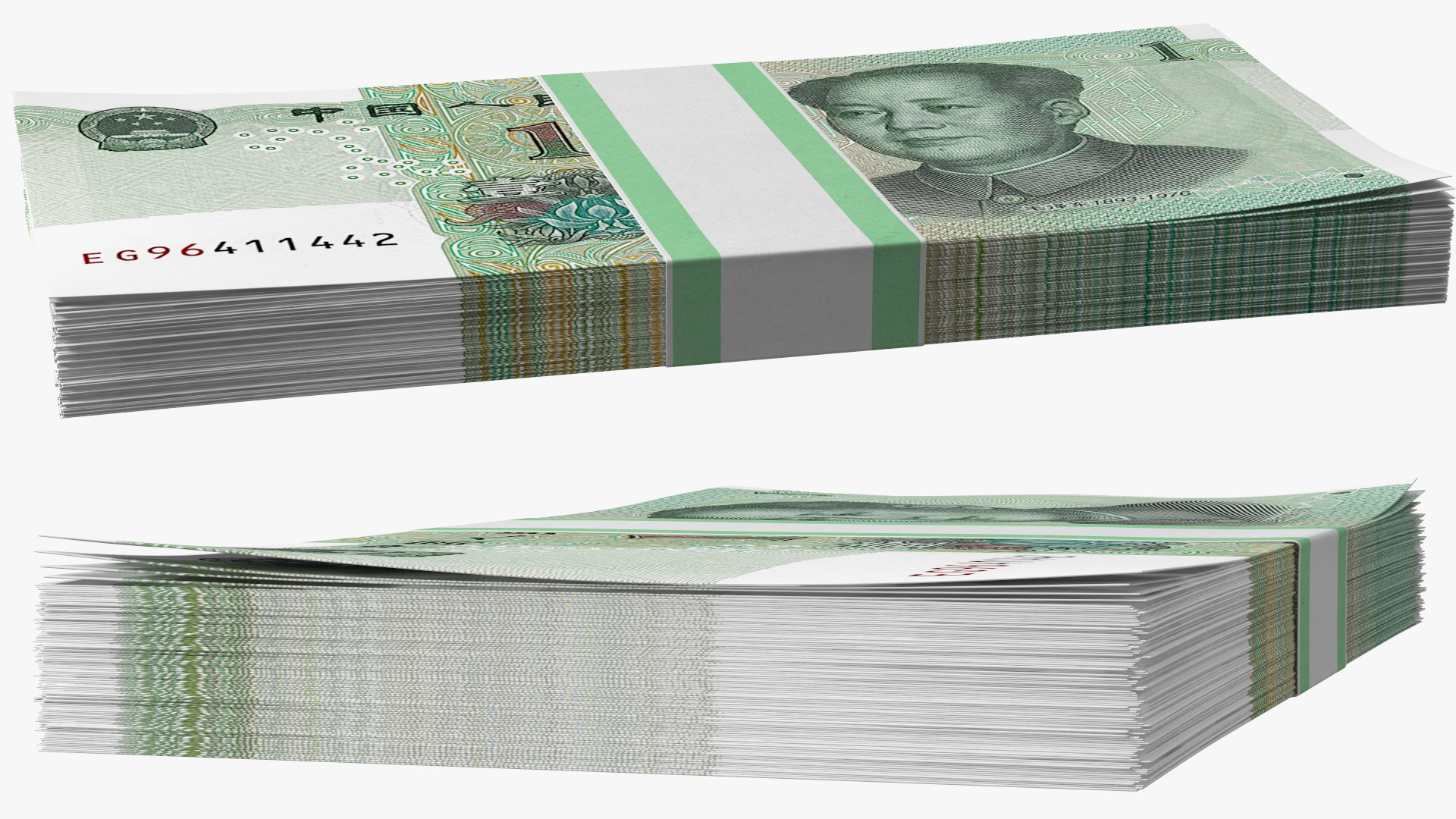 Pack of Chinese 1 Yuan 2019 Banknotes 3D