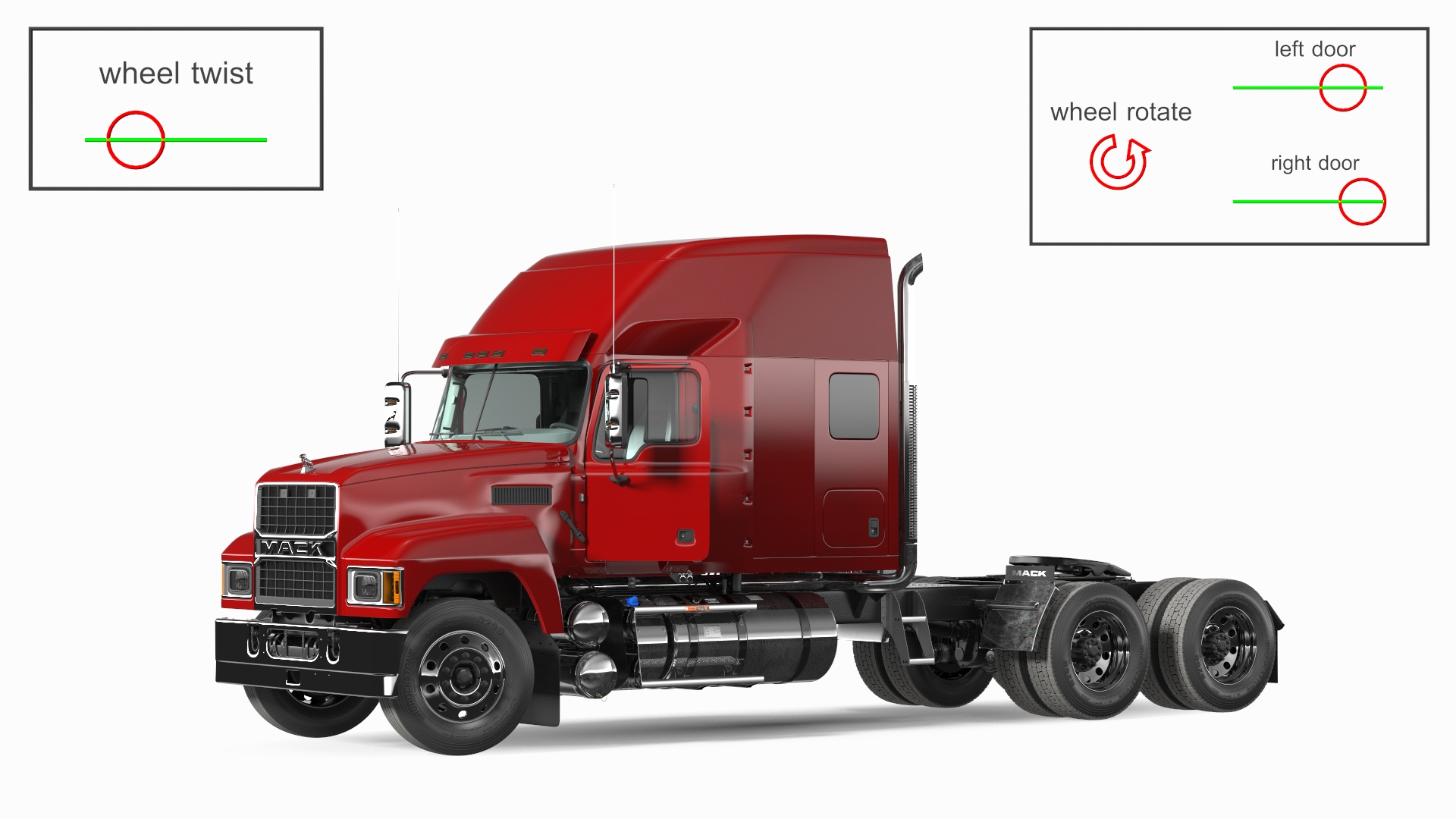 Mack 2025 Pinnacle Day Cab Red Rigged 3D