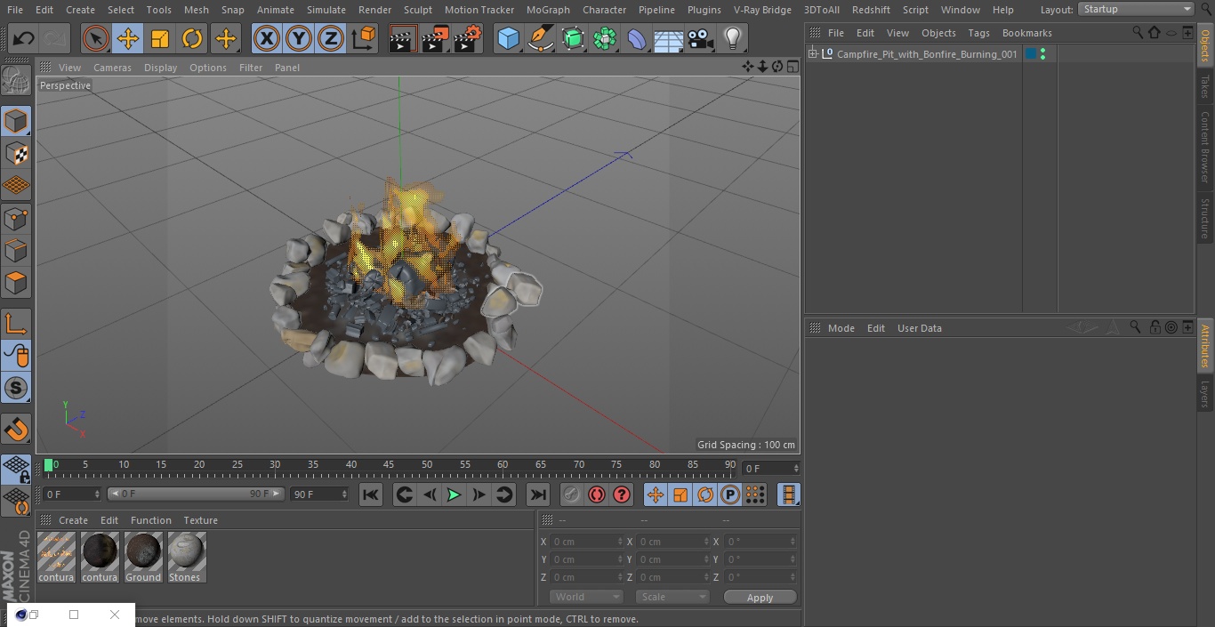 3D Campfire Pit with Bonfire Burning model