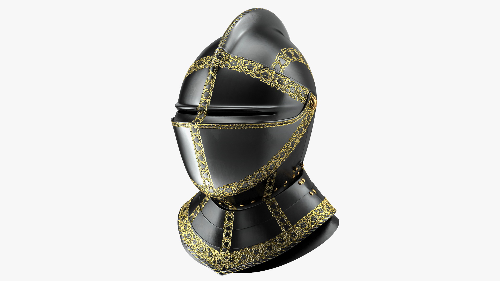 3D Medieval Knight Black Gold Helmet model