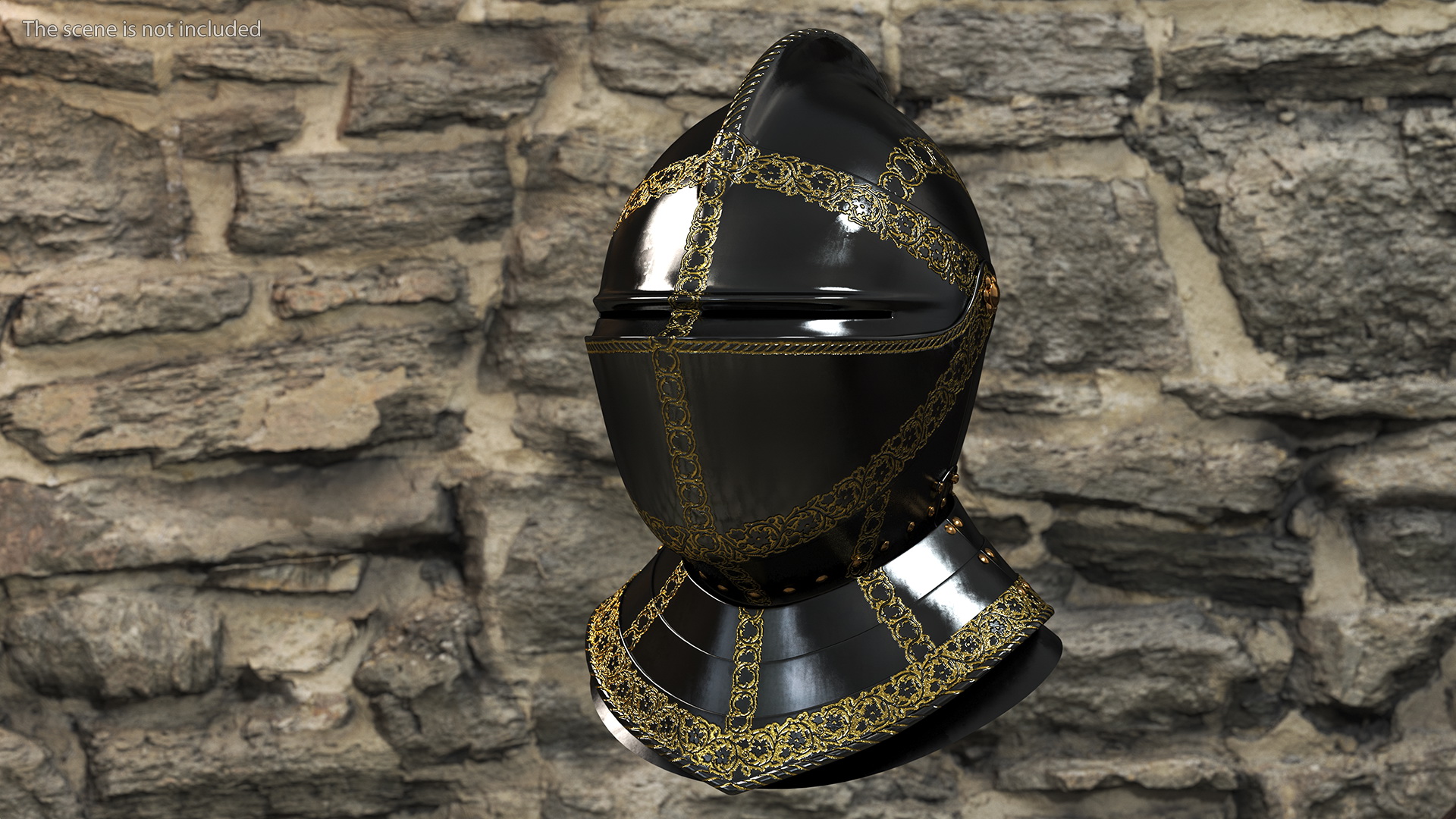 3D Medieval Knight Black Gold Helmet model