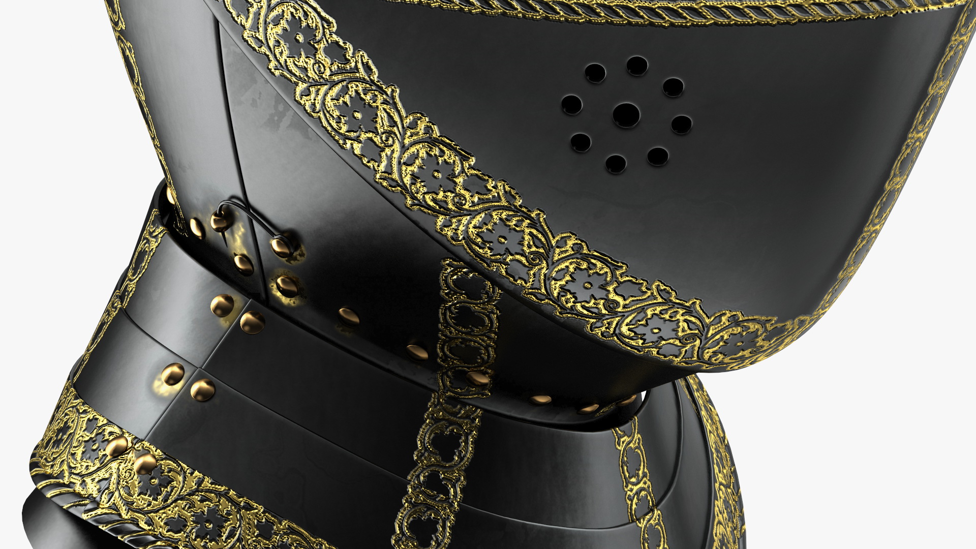 3D Medieval Knight Black Gold Helmet model