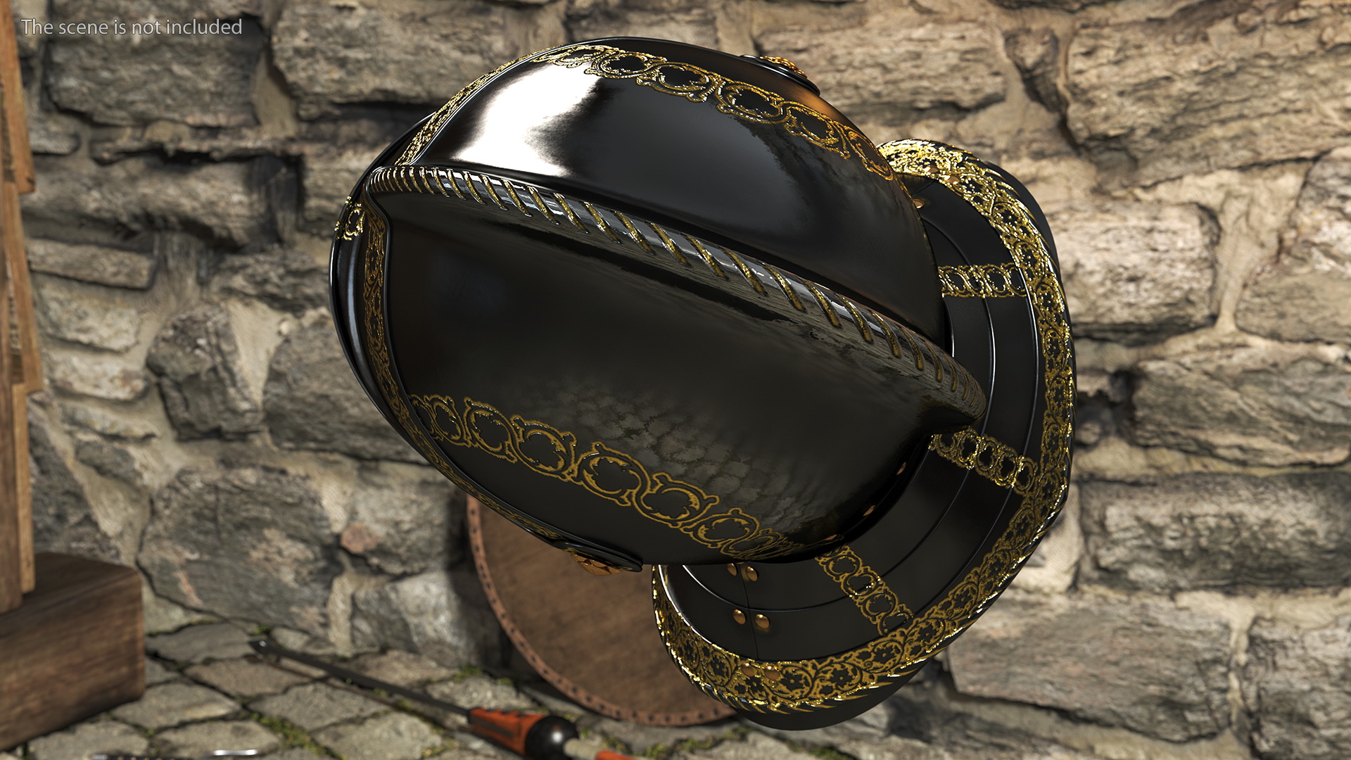 3D Medieval Knight Black Gold Helmet model