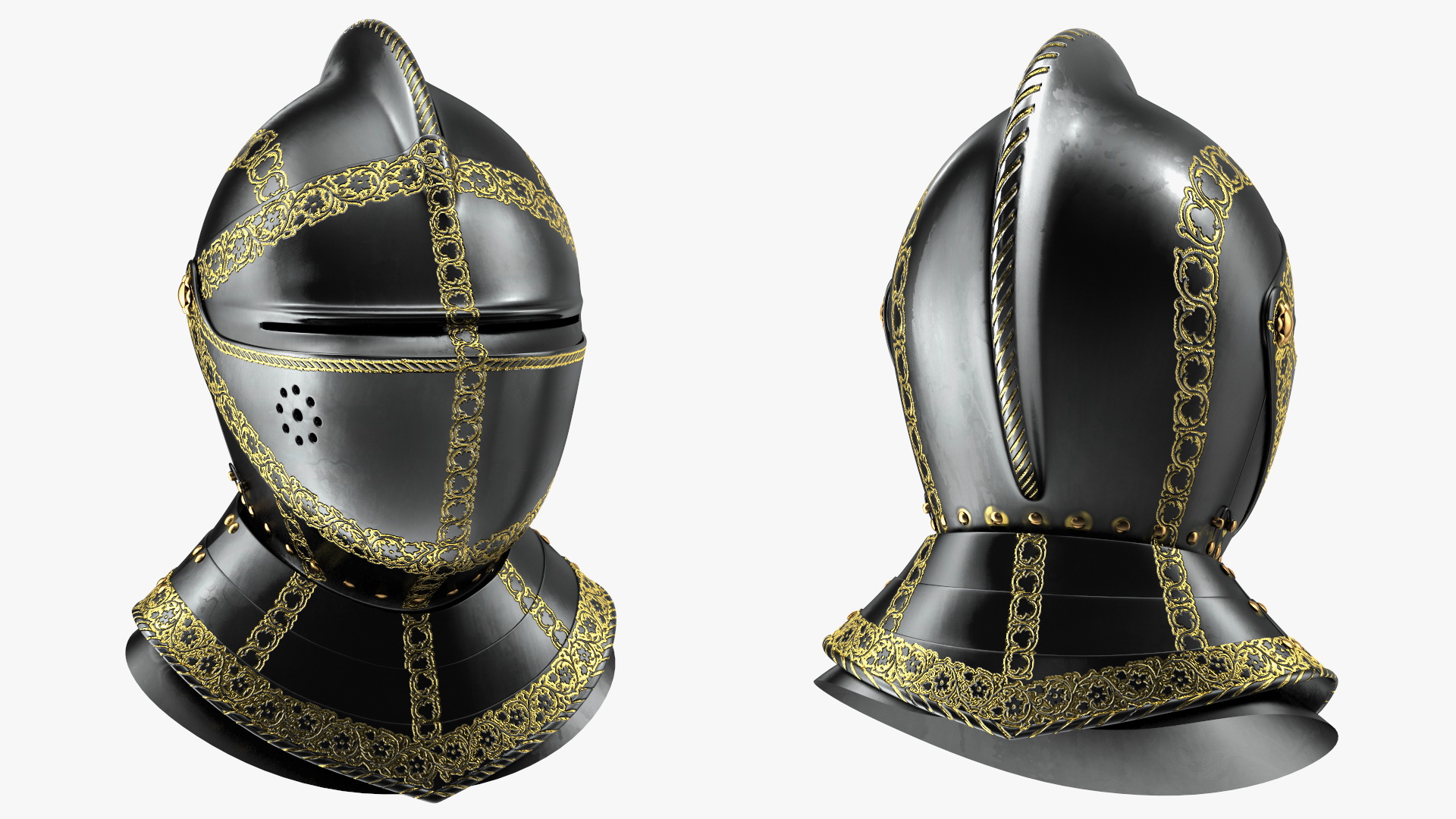 3D Medieval Knight Black Gold Helmet model