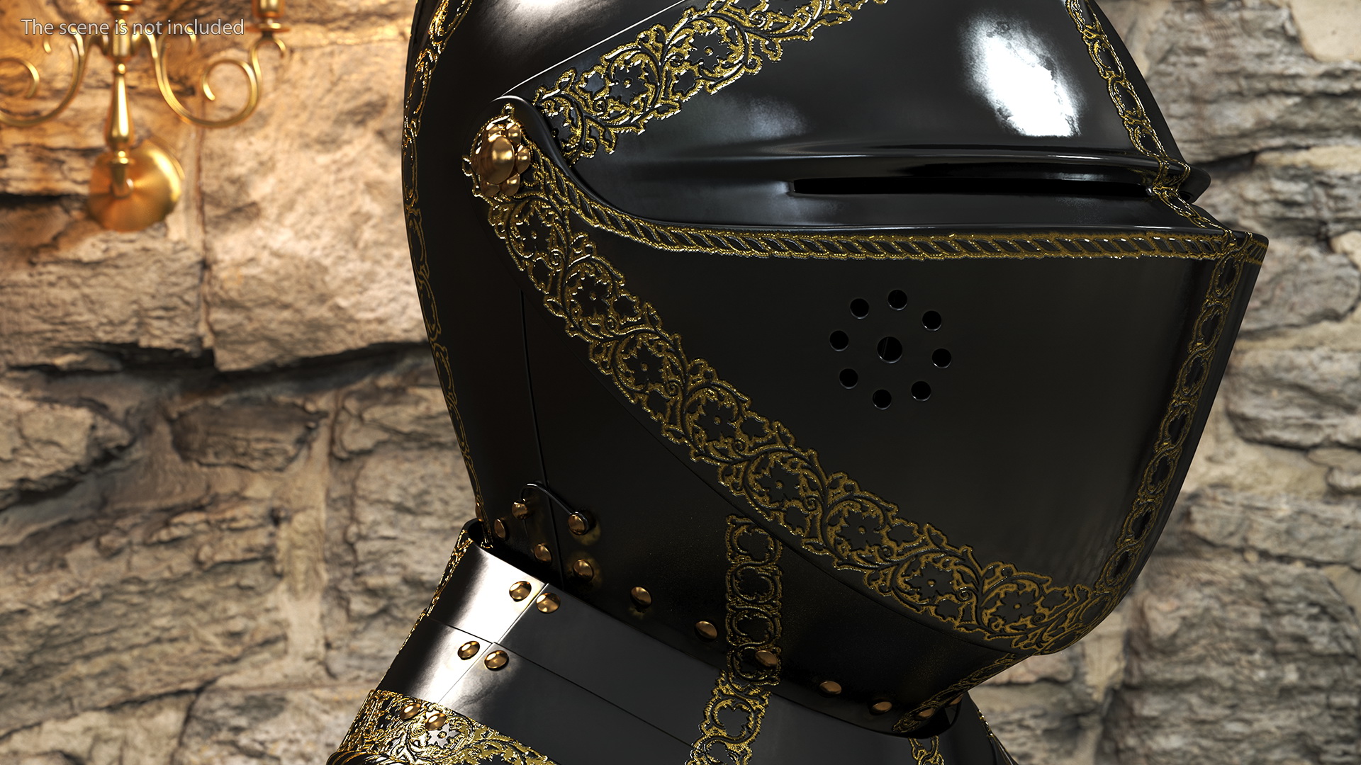 3D Medieval Knight Black Gold Helmet model