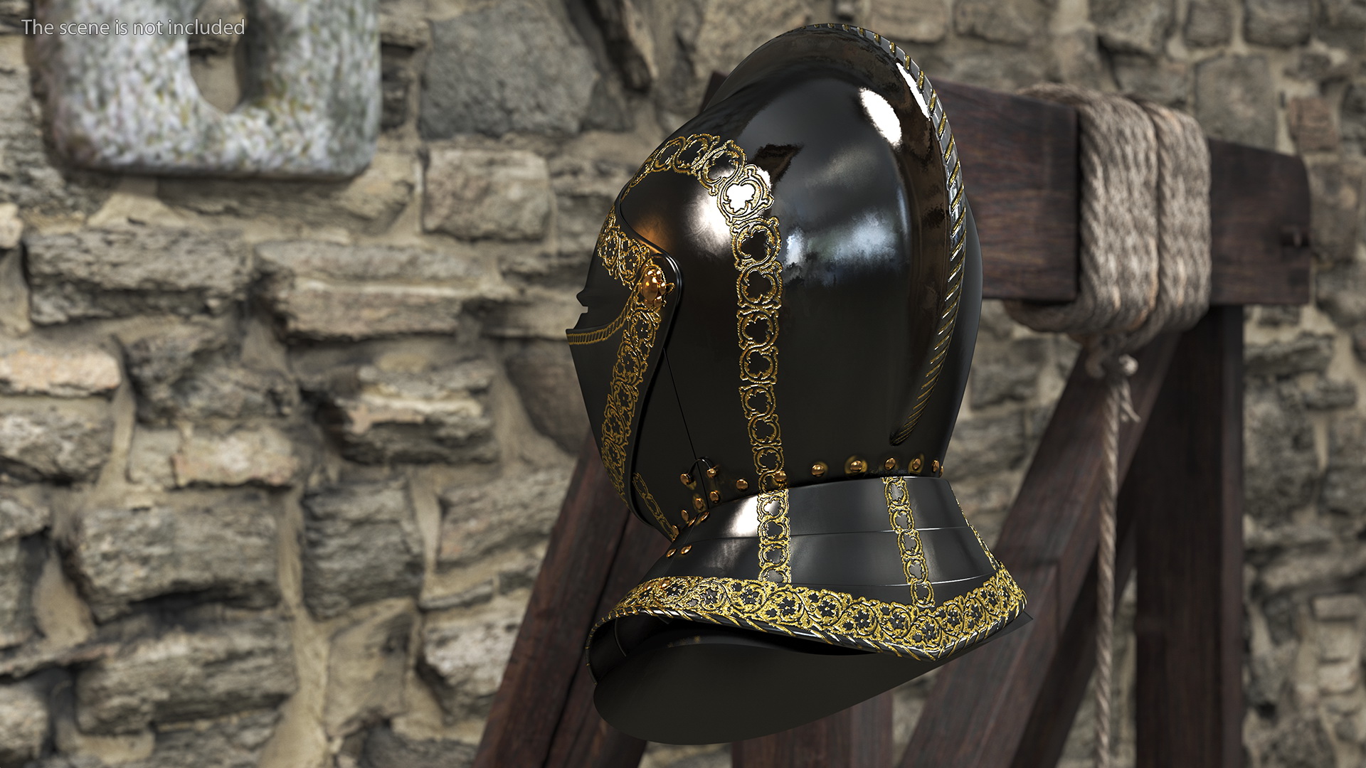 3D Medieval Knight Black Gold Helmet model