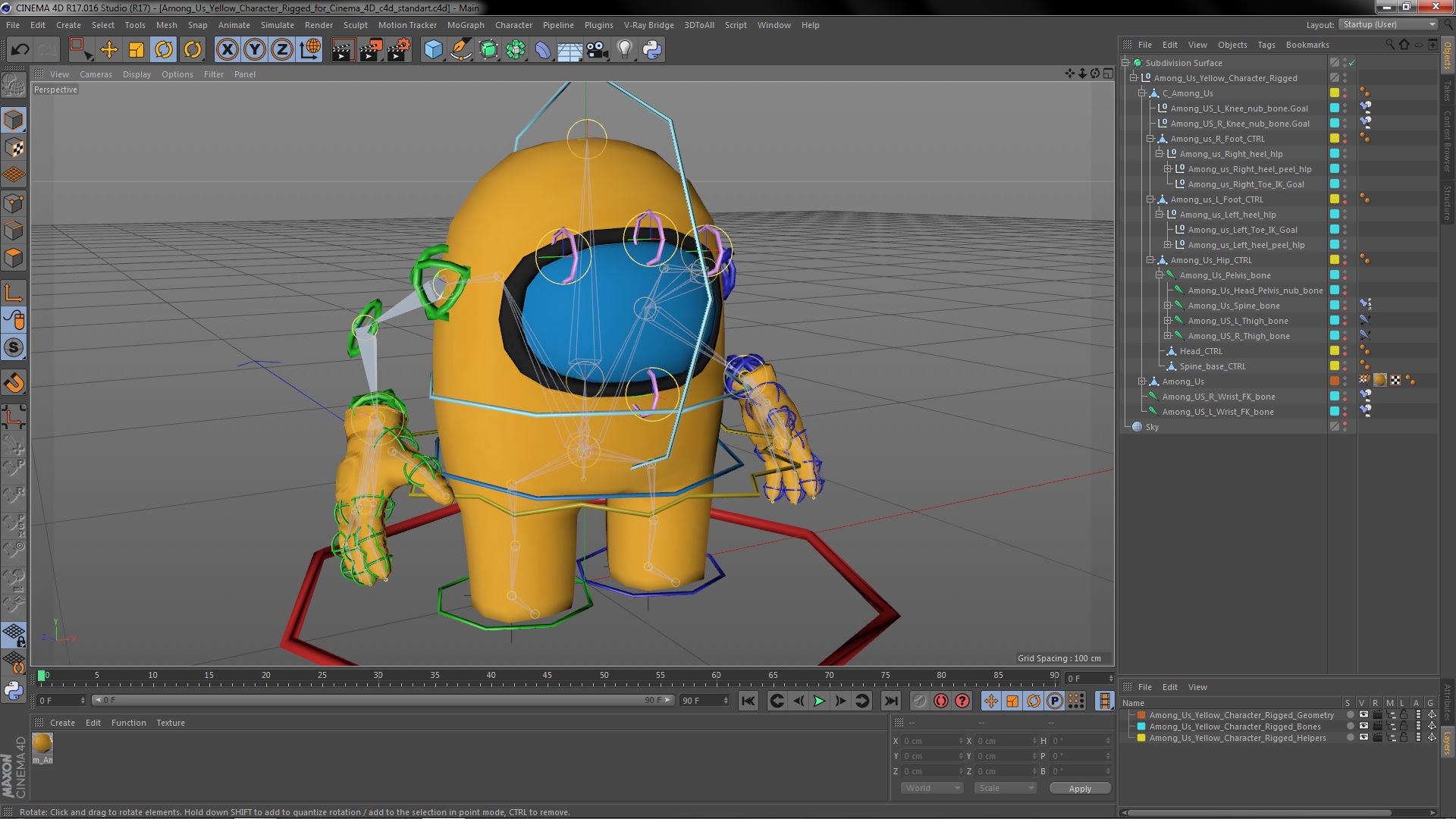 3D Among Us Yellow Character Rigged for Cinema 4D