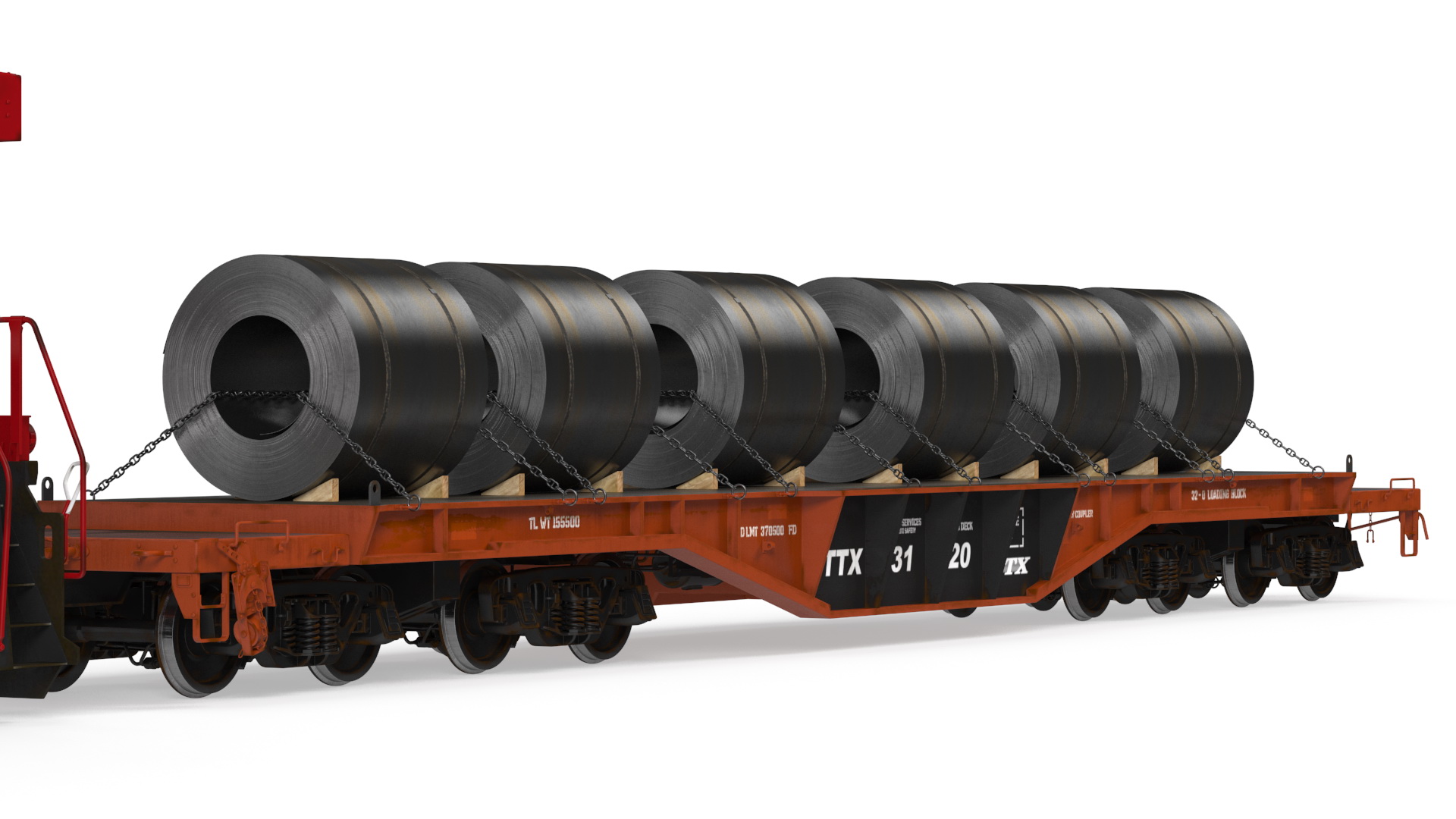 Train Loaded with Steel Rolls 3D model