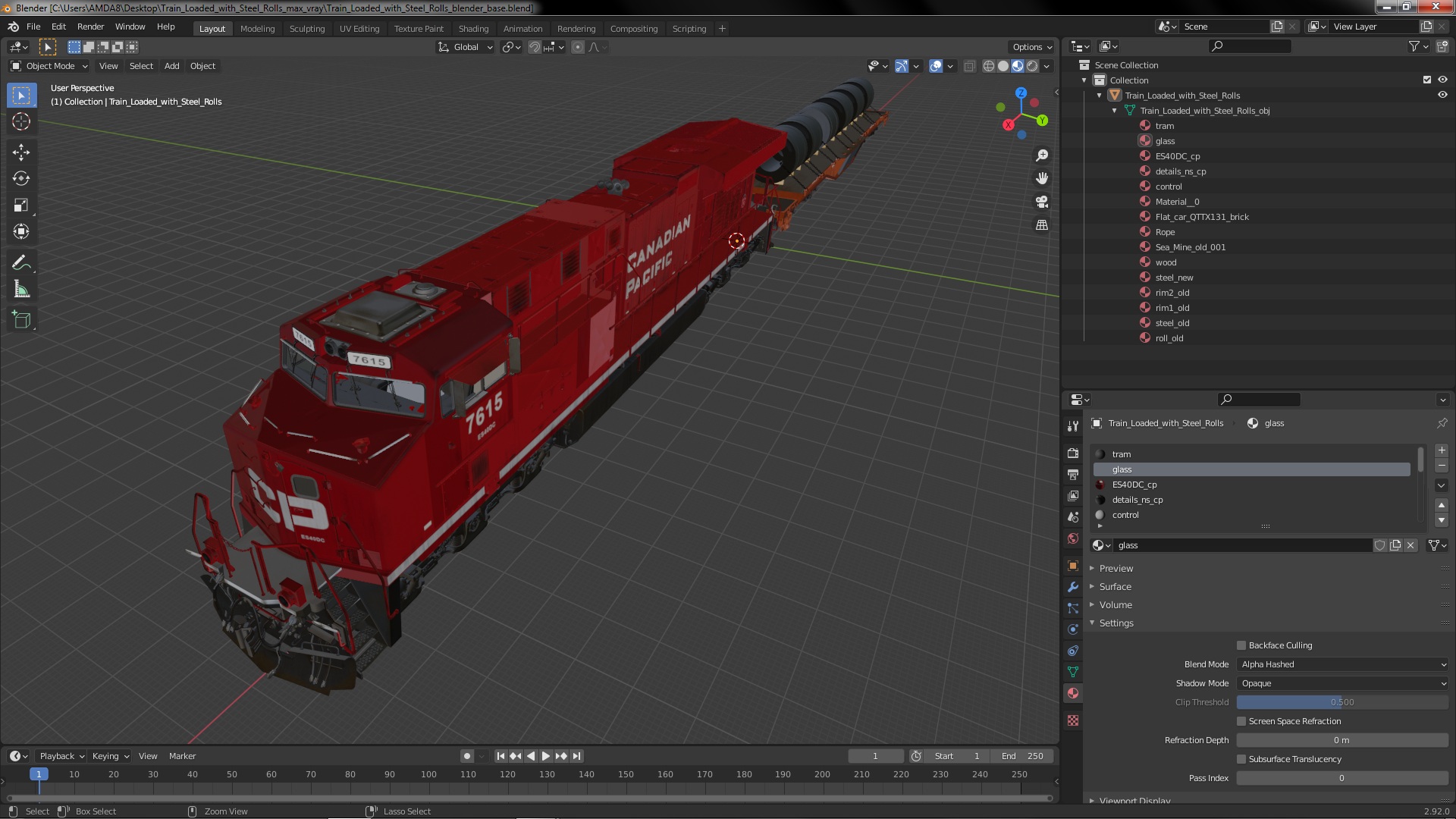 Train Loaded with Steel Rolls 3D model