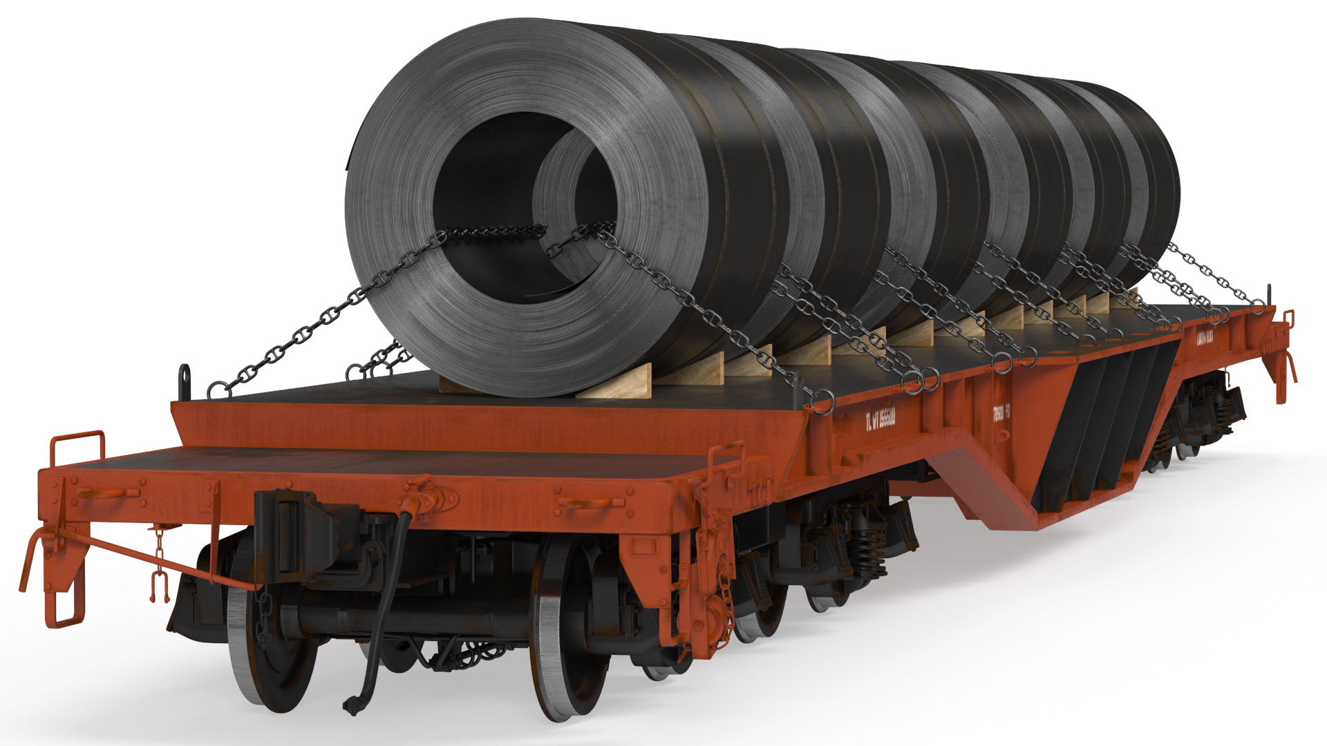 Train Loaded with Steel Rolls 3D model