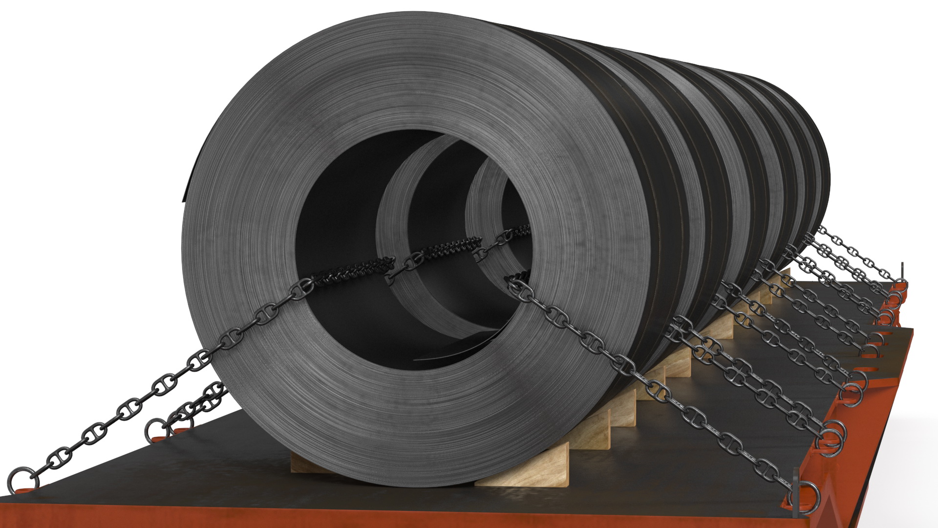 Train Loaded with Steel Rolls 3D model